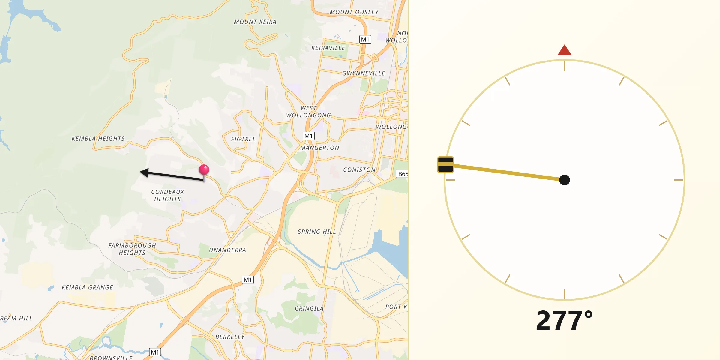 Qibla Direction from Cordeaux Heights