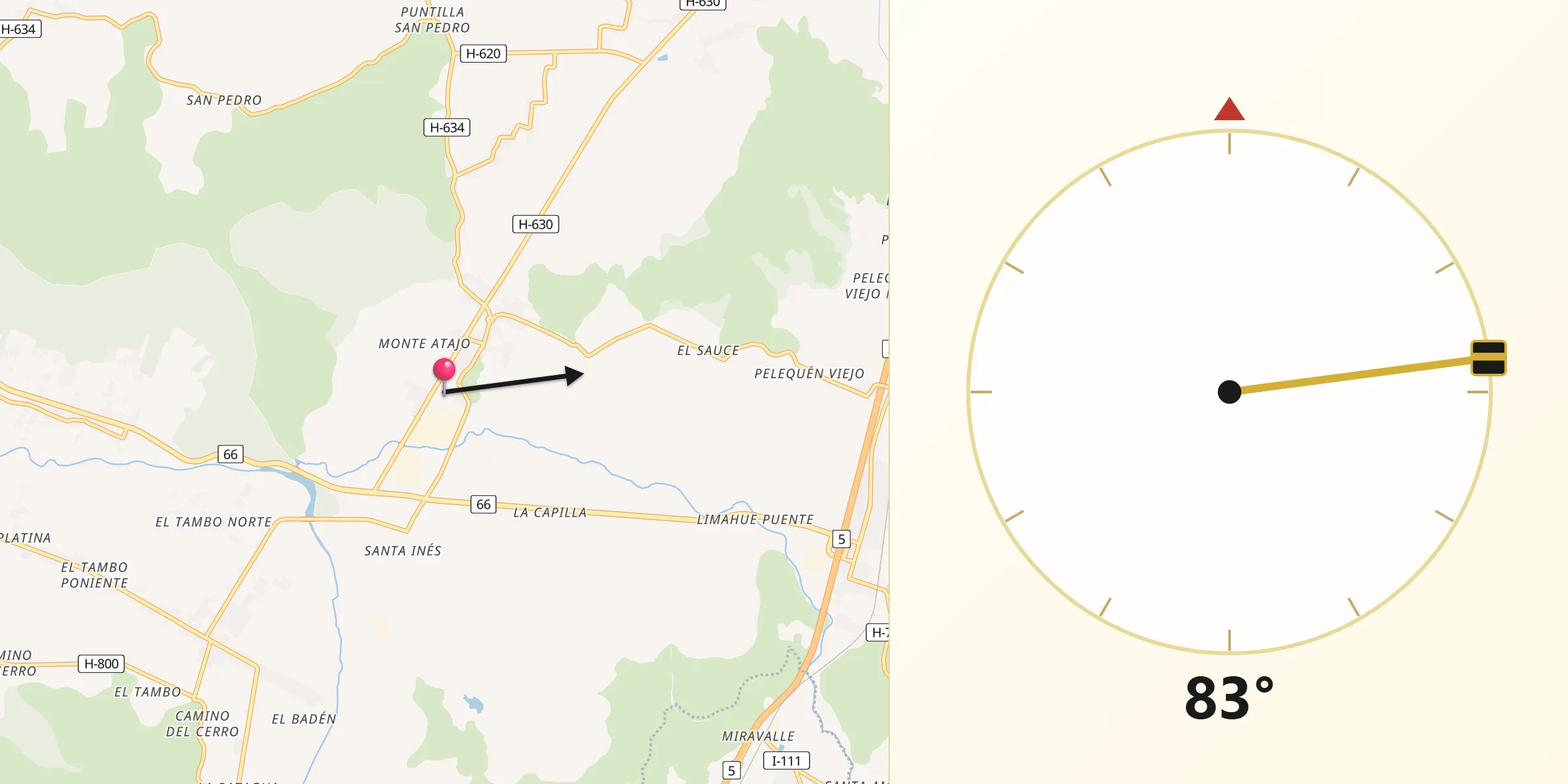 Dirección de la Qibla desde Malloa
