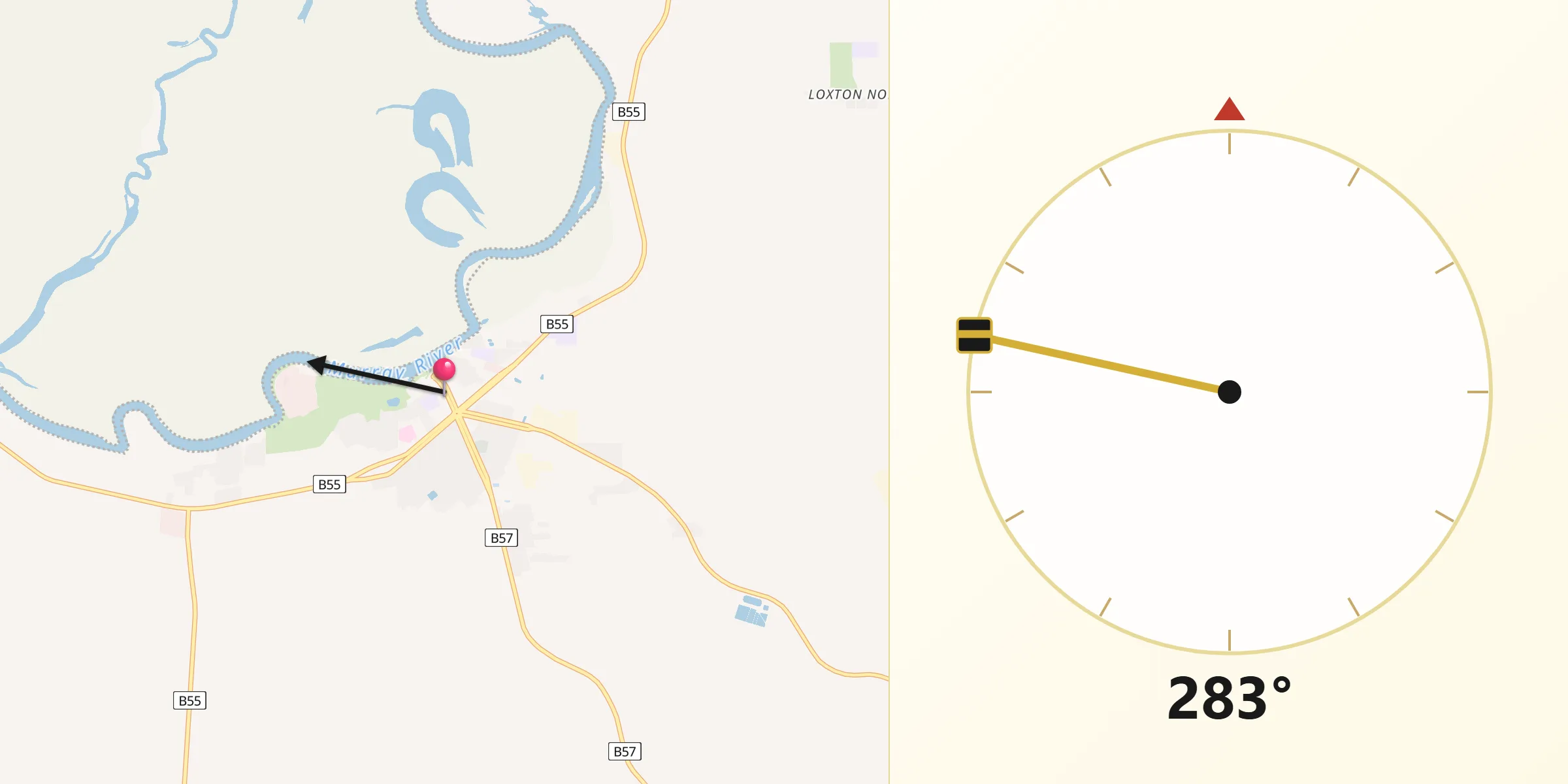 Qibla Direction from Loxton