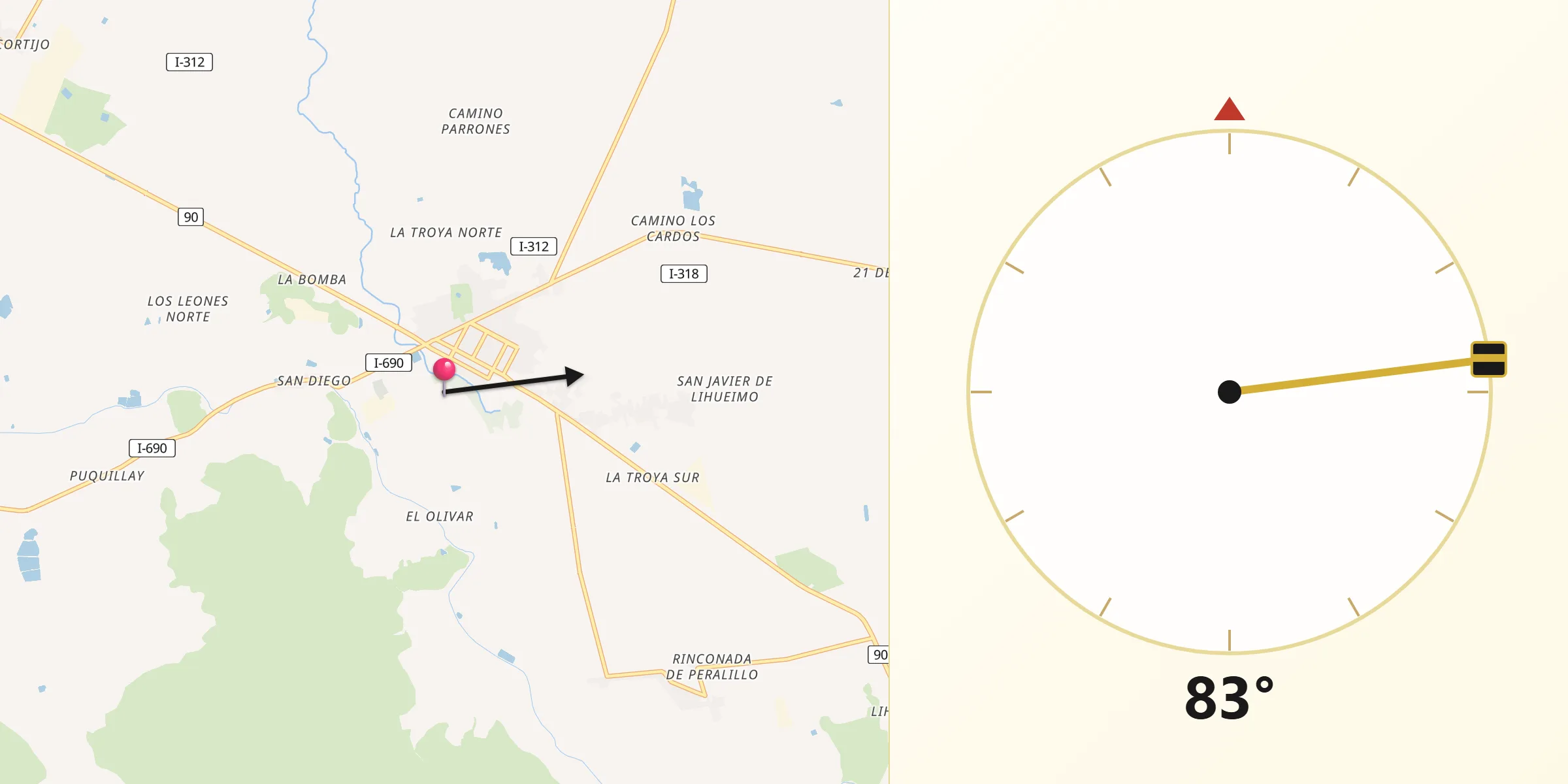 Dirección de la Qibla desde Peralillo