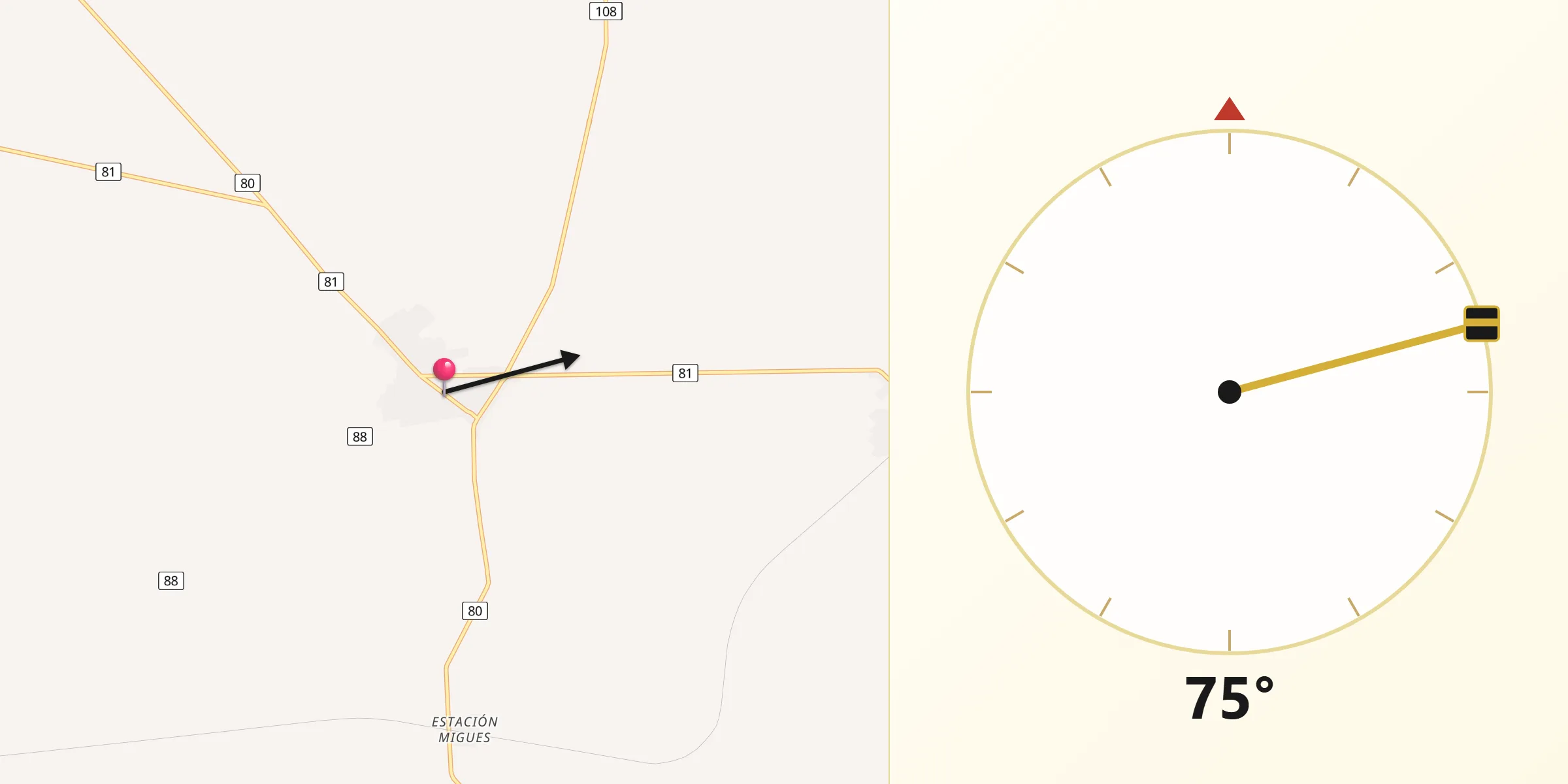Dirección de la Qibla desde Migues