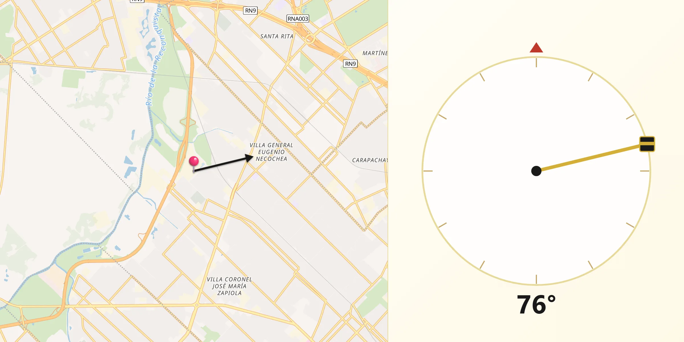Dirección de la Qibla desde Vicente López