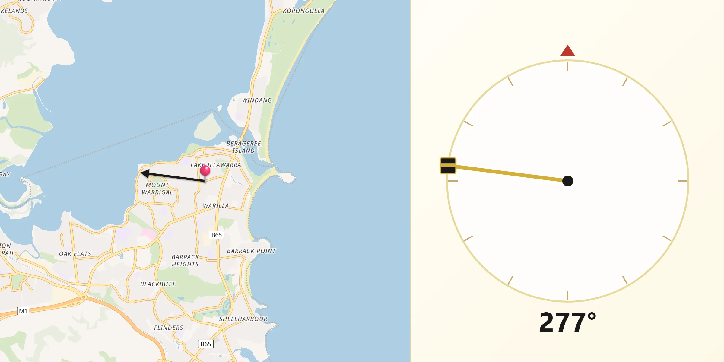 Qibla Direction from Lake Illawarra