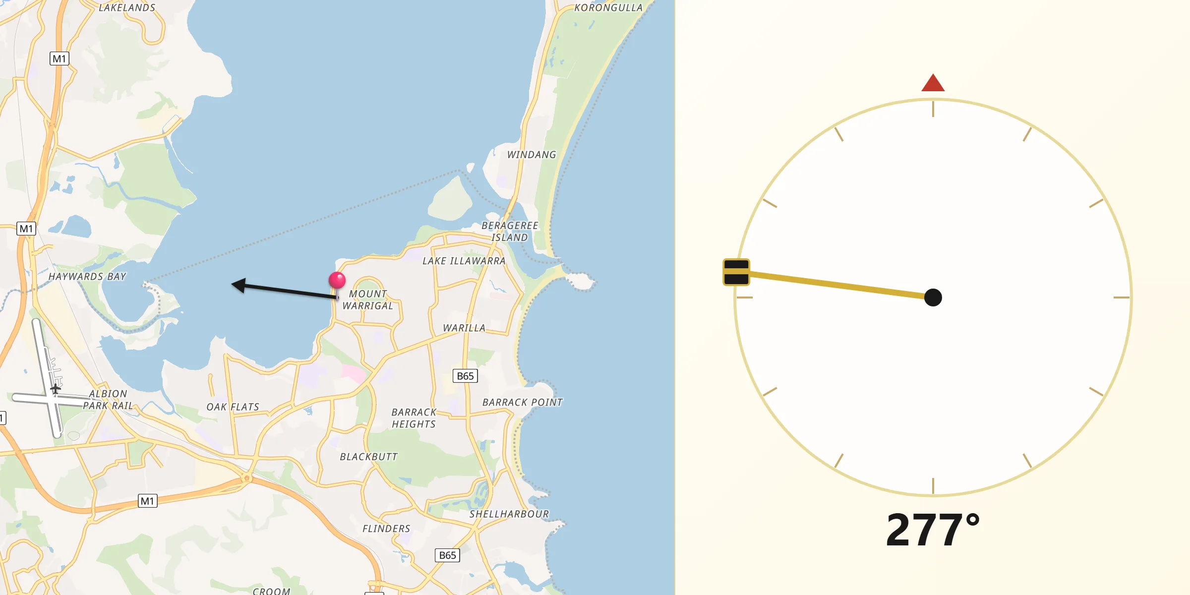 Qibla Direction from Mount Warrigal