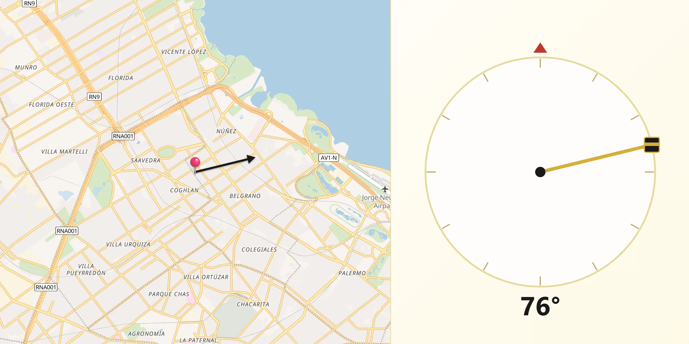 Dirección de la Qibla desde Belgrano