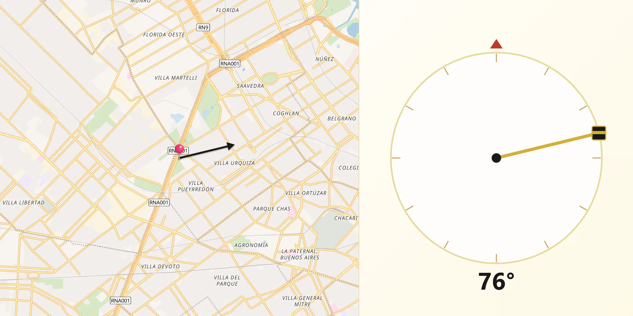 Dirección de la Qibla desde Villa Urquiza