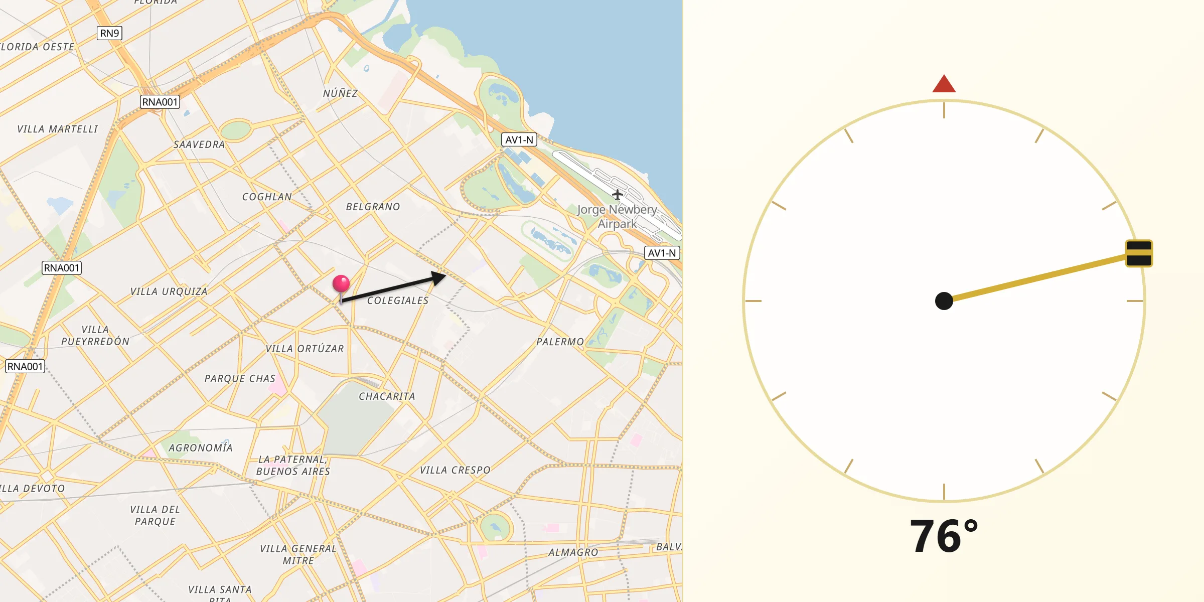 Dirección de la Qibla desde Colegiales