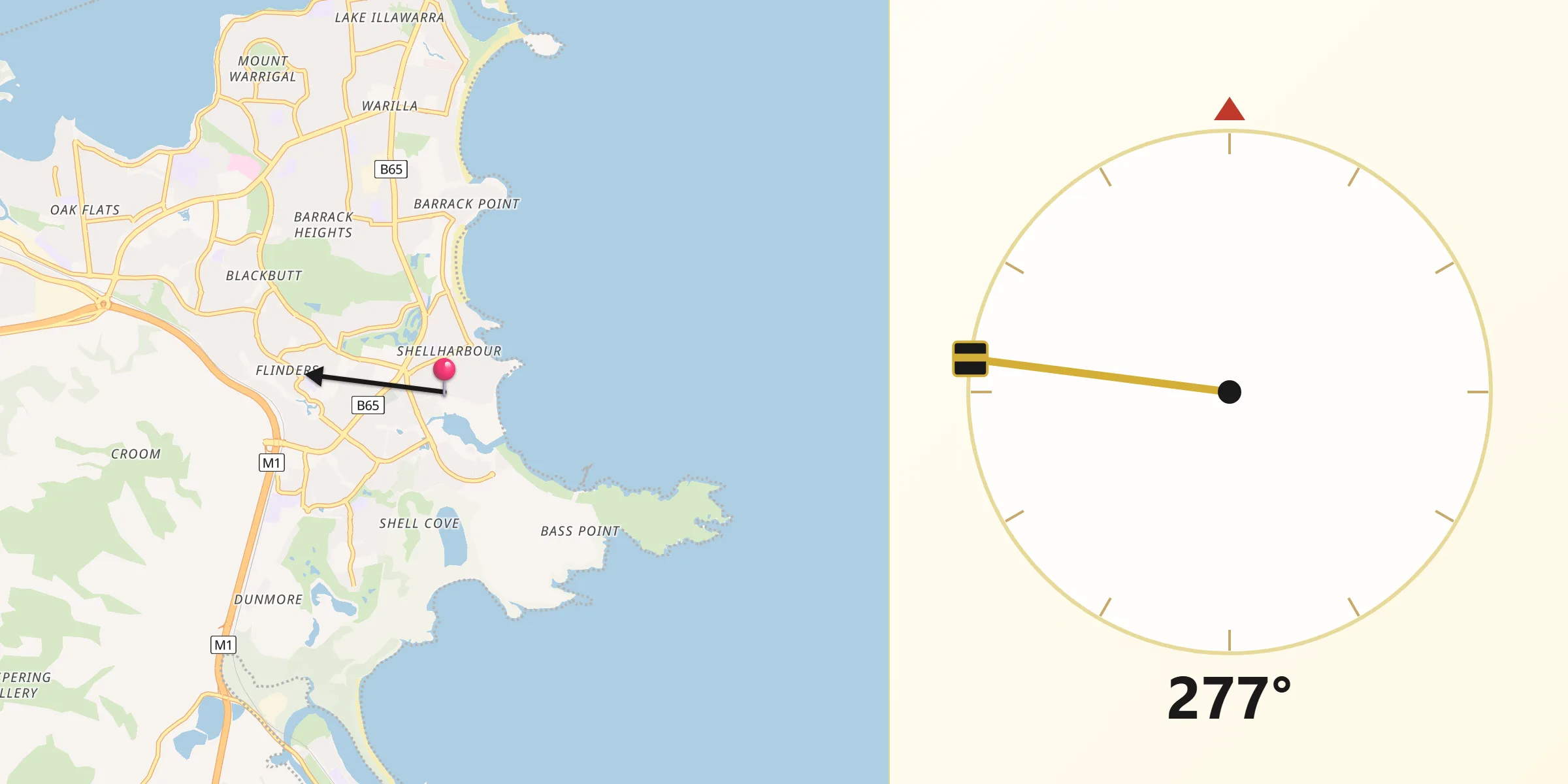 Qibla Direction from Shellharbour