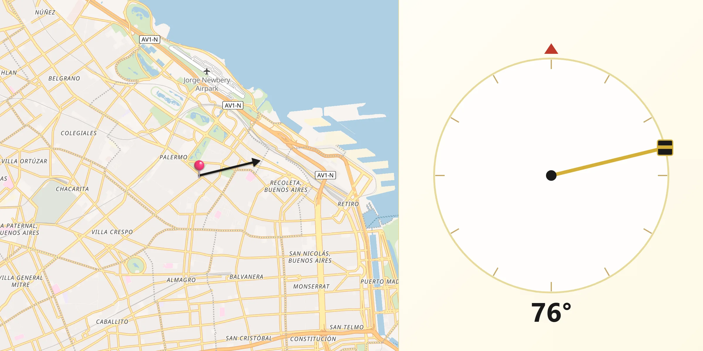 Dirección de la Qibla desde Recoleta