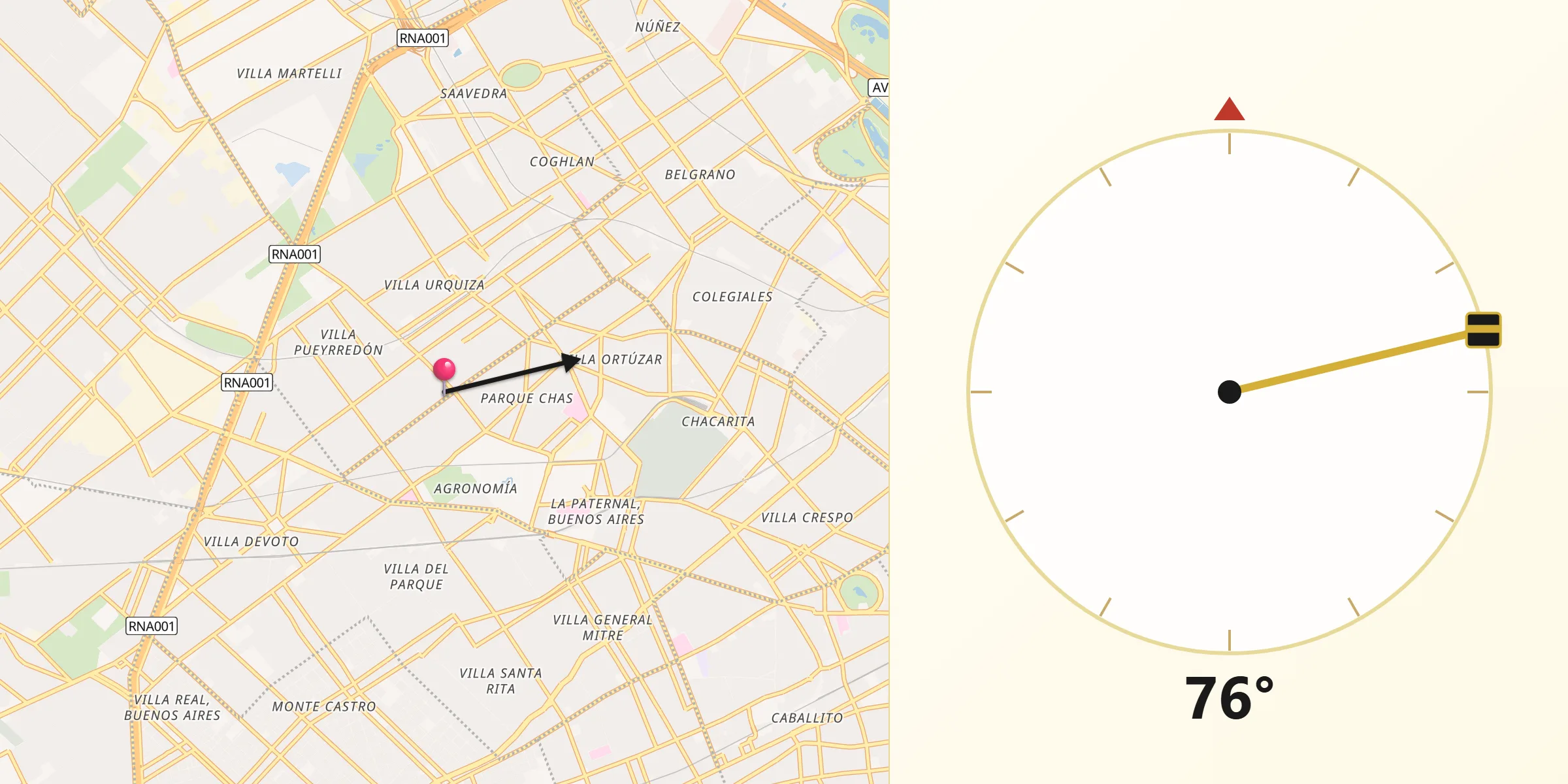 Dirección de la Qibla desde Parque Chas