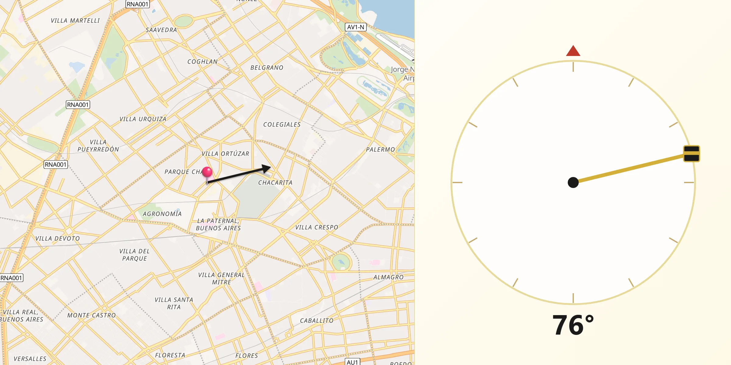 Dirección de la Qibla desde Chacarita