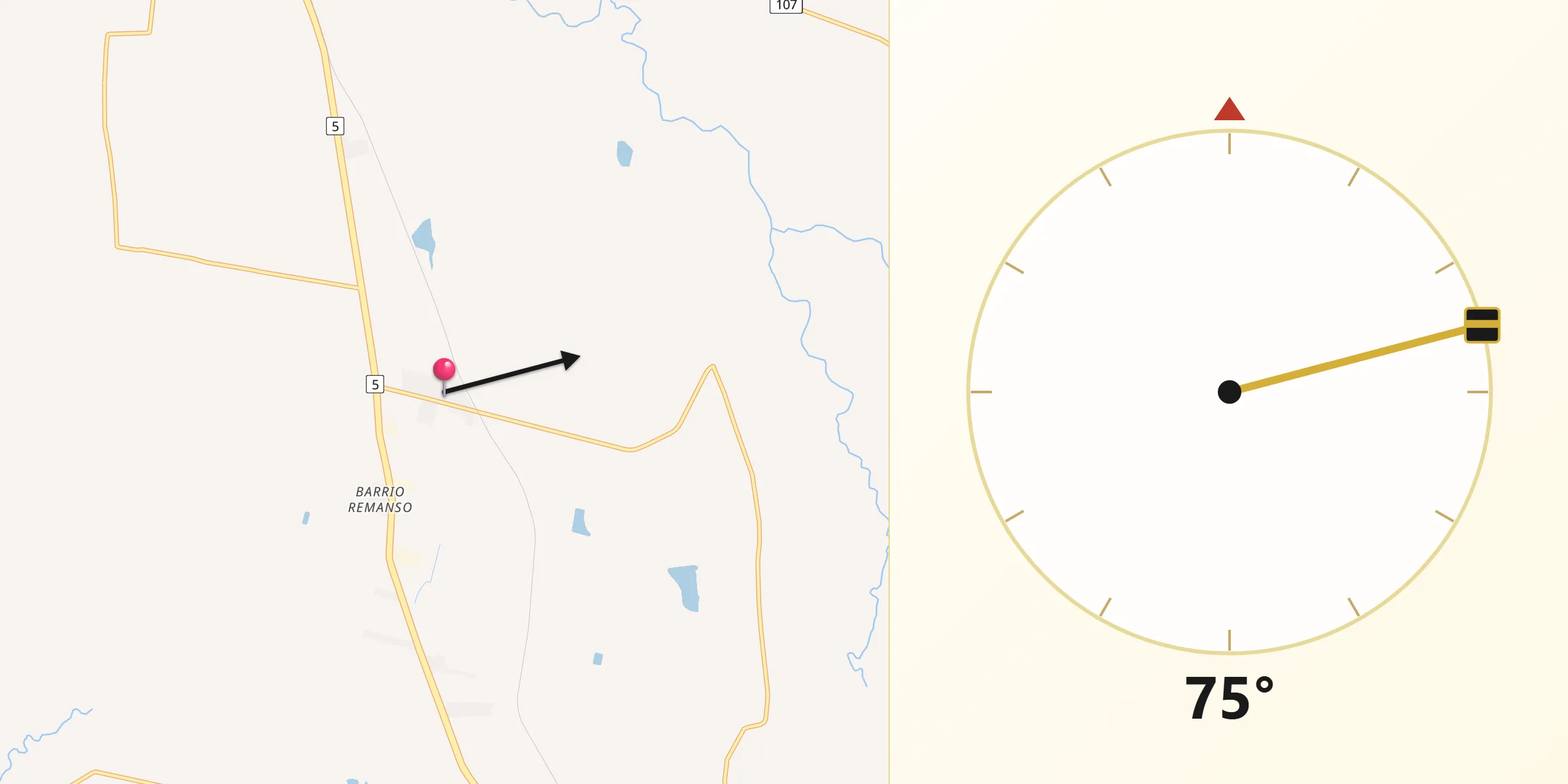 Dirección de la Qibla desde Juanicó