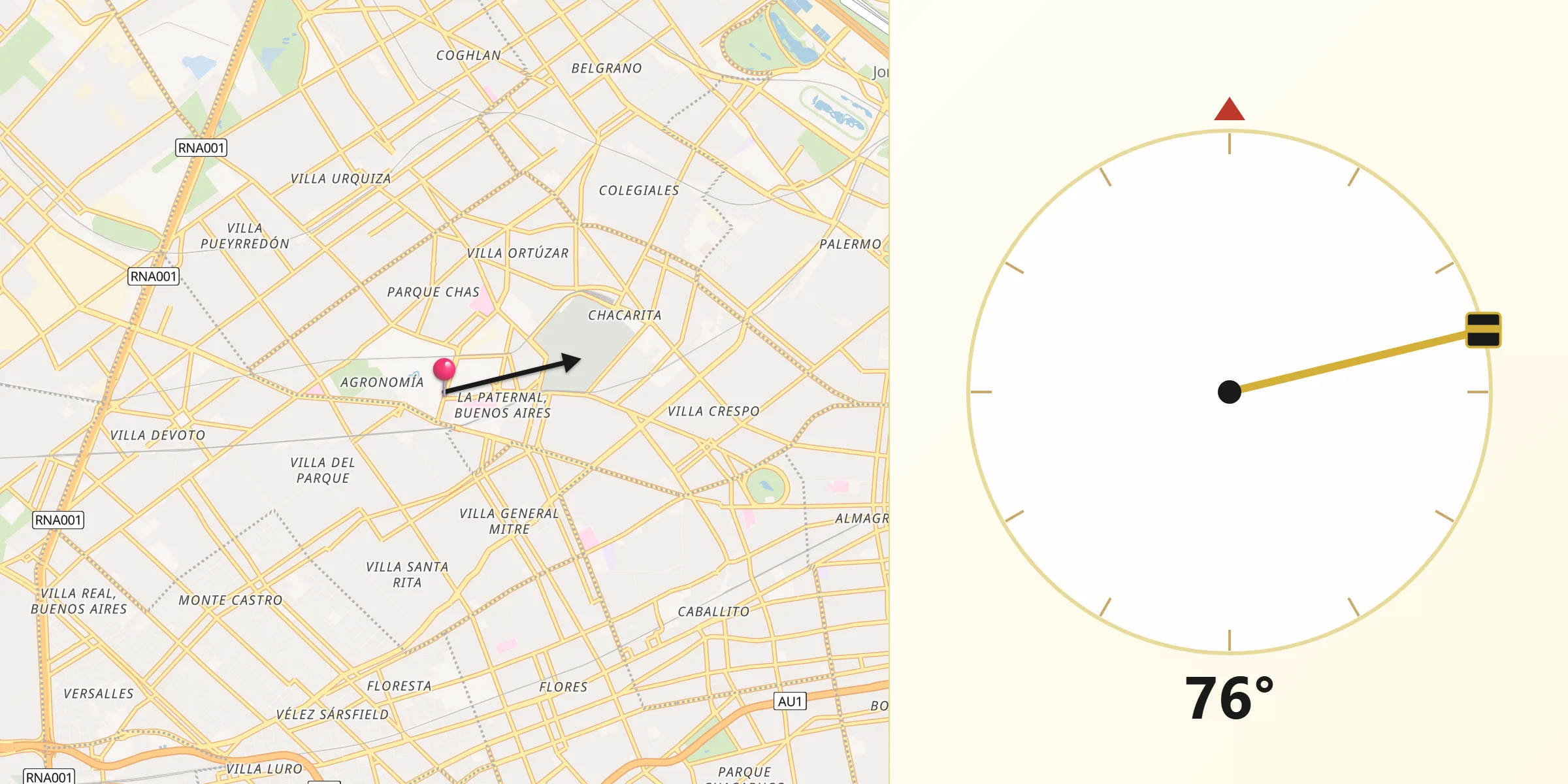 Dirección de la Qibla desde La Paternal