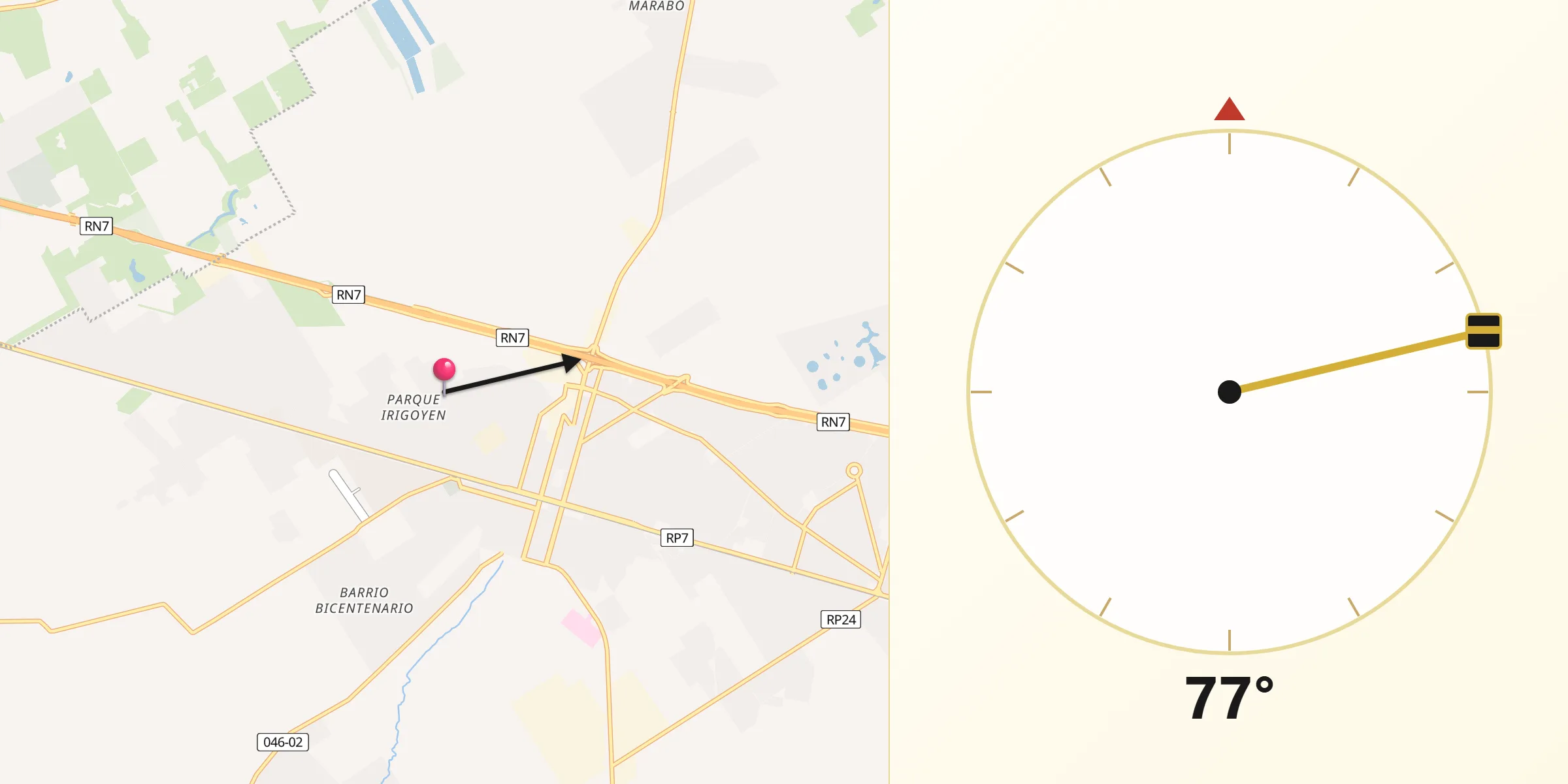 Dirección de la Qibla desde Moreno