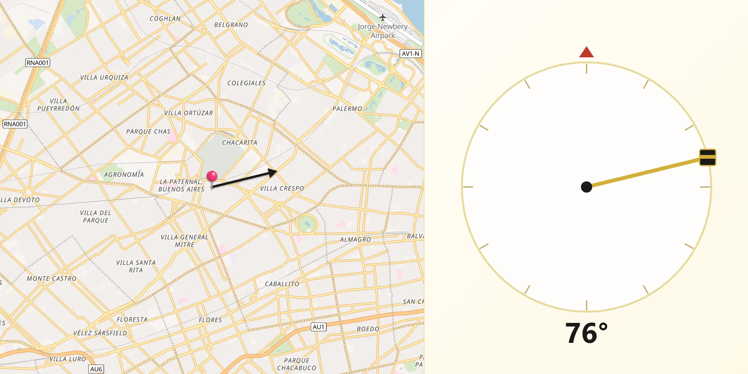 Dirección de la Qibla desde Villa Crespo