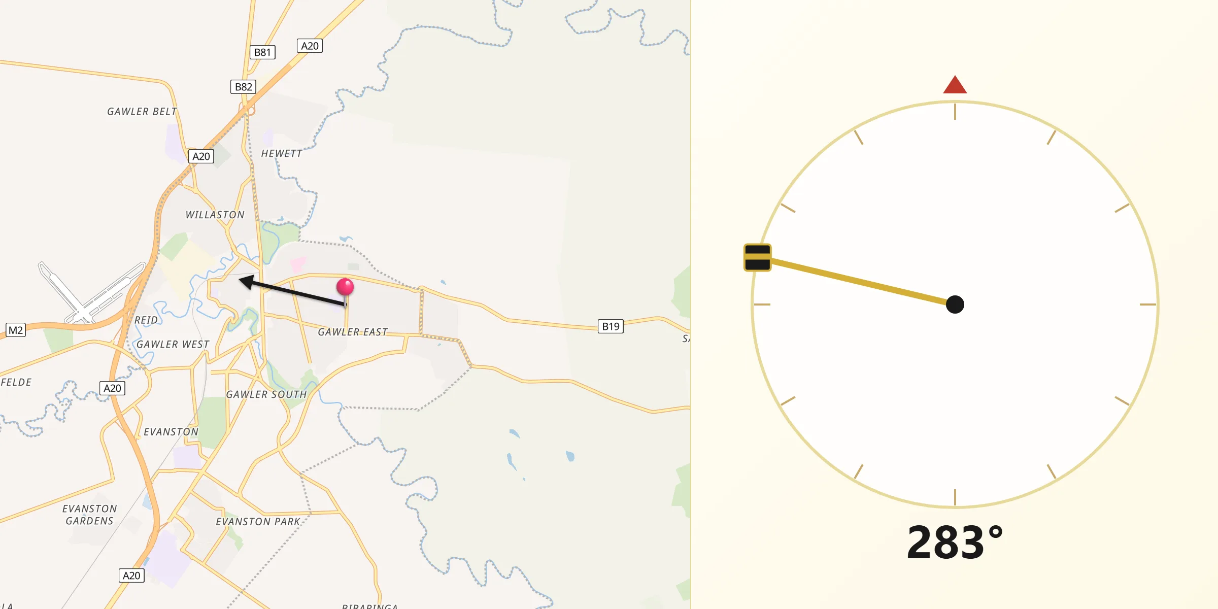 Qibla Direction from Gawler East