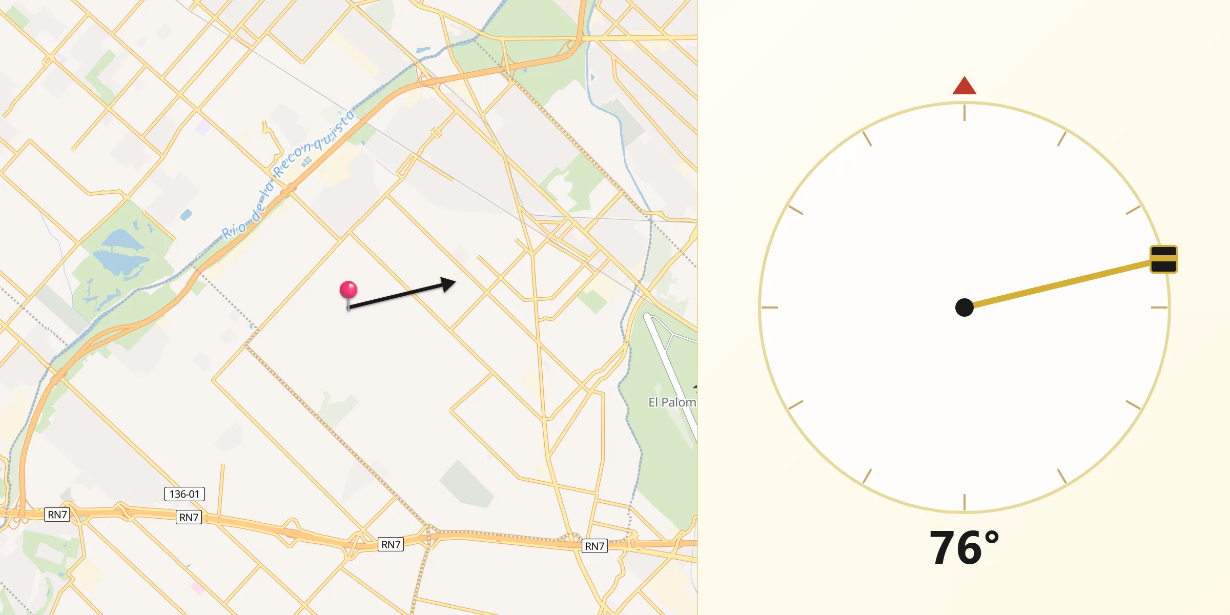Dirección de la Qibla desde Tres de Febrero