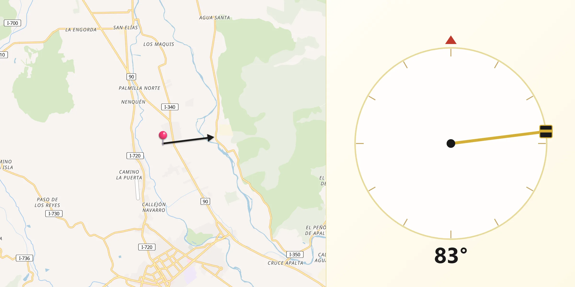 Dirección de la Qibla desde Palmilla