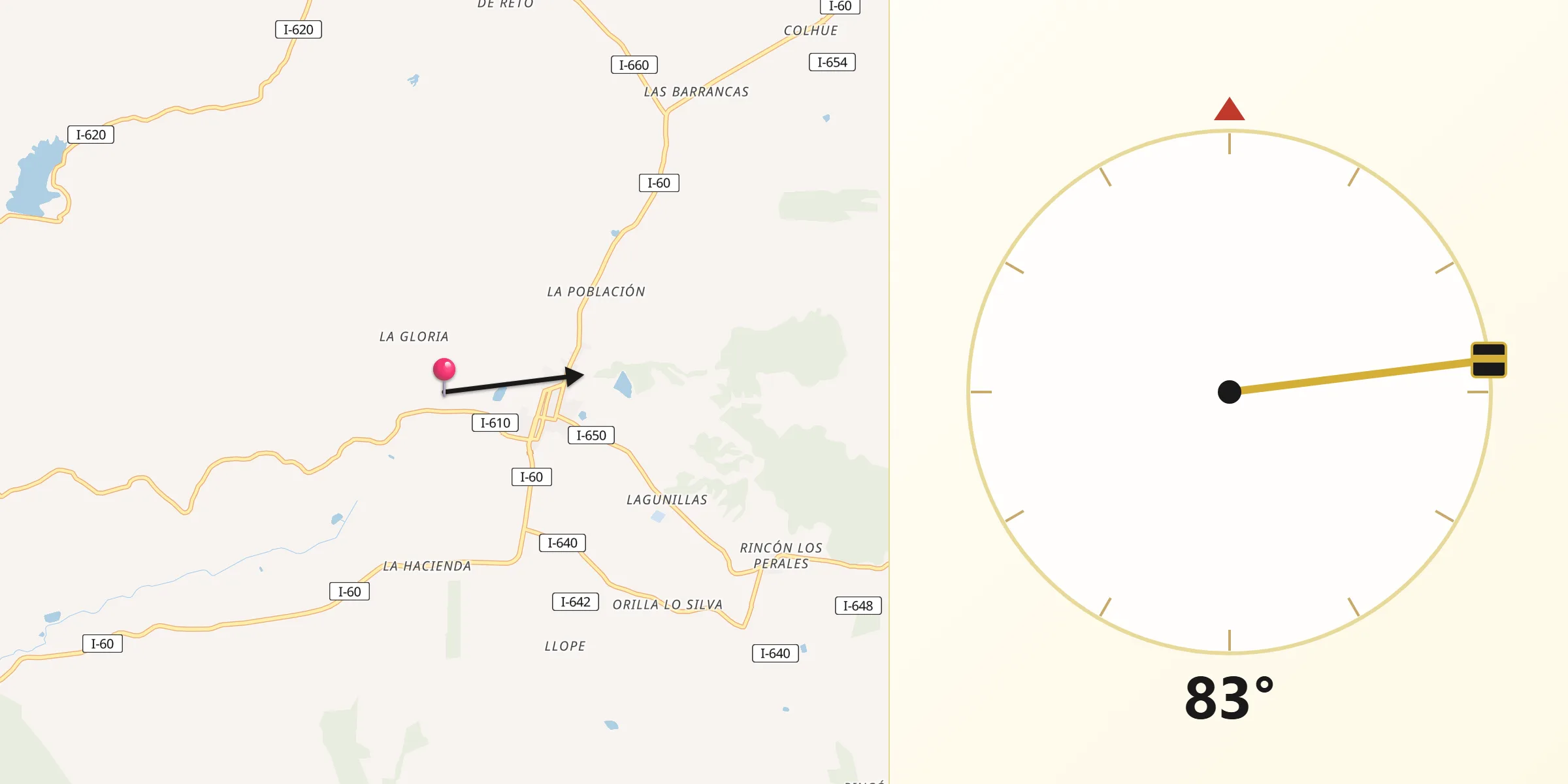Dirección de la Qibla desde Pumanque