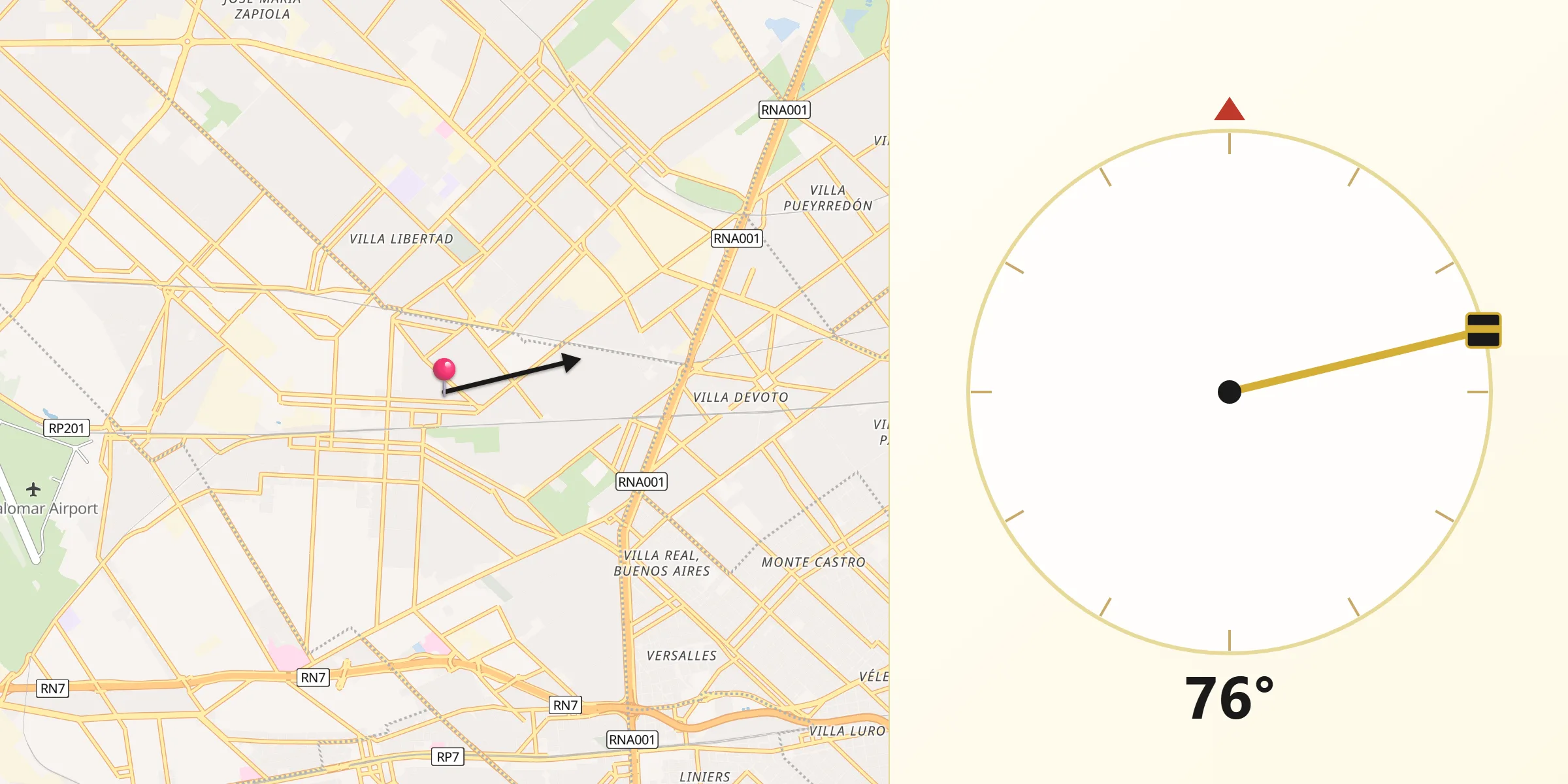 Dirección de la Qibla desde Villa Devoto