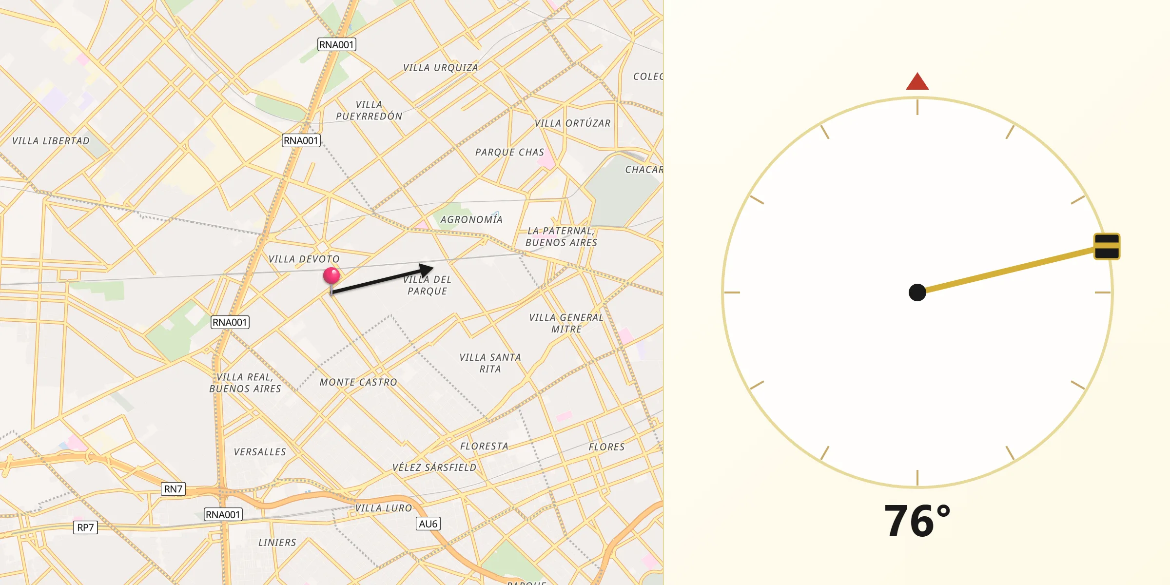 Dirección de la Qibla desde Villa del Parque