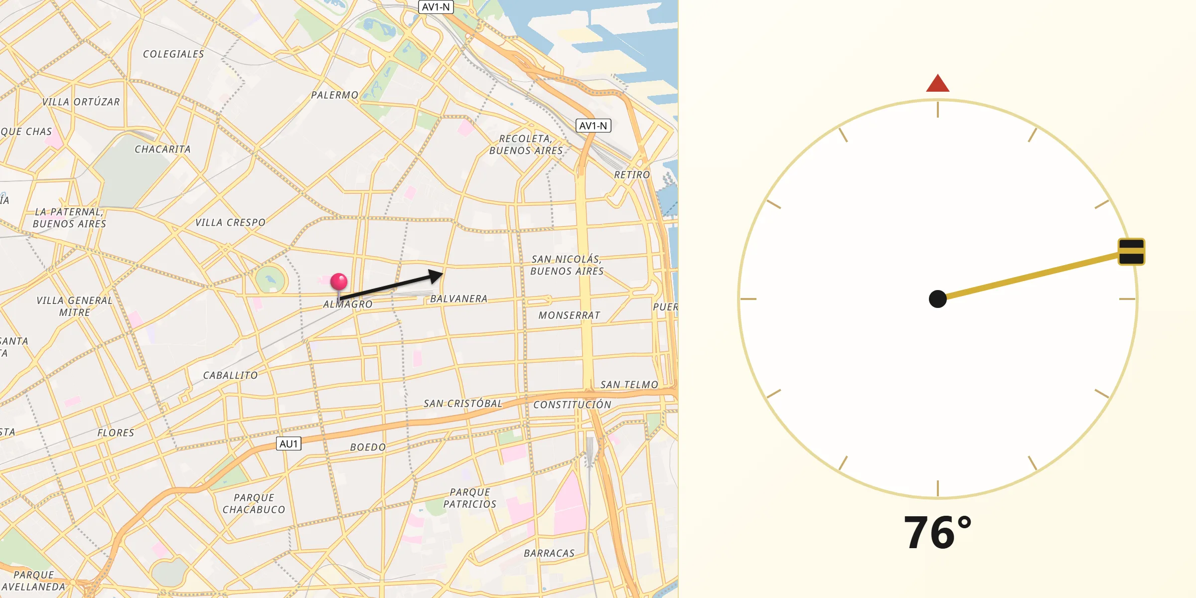 Dirección de la Qibla desde Balvanera
