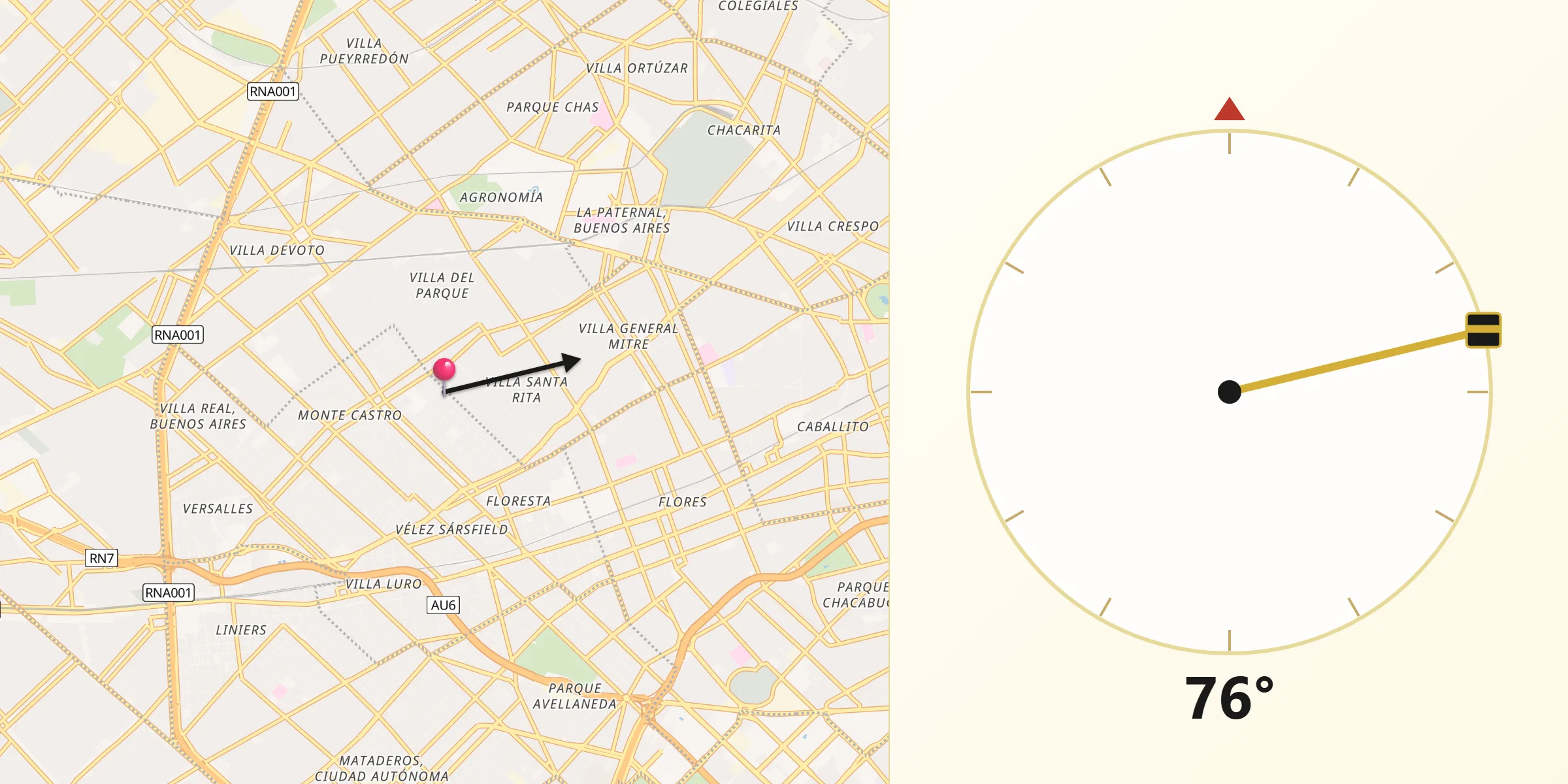 Dirección de la Qibla desde Villa Santa Rita