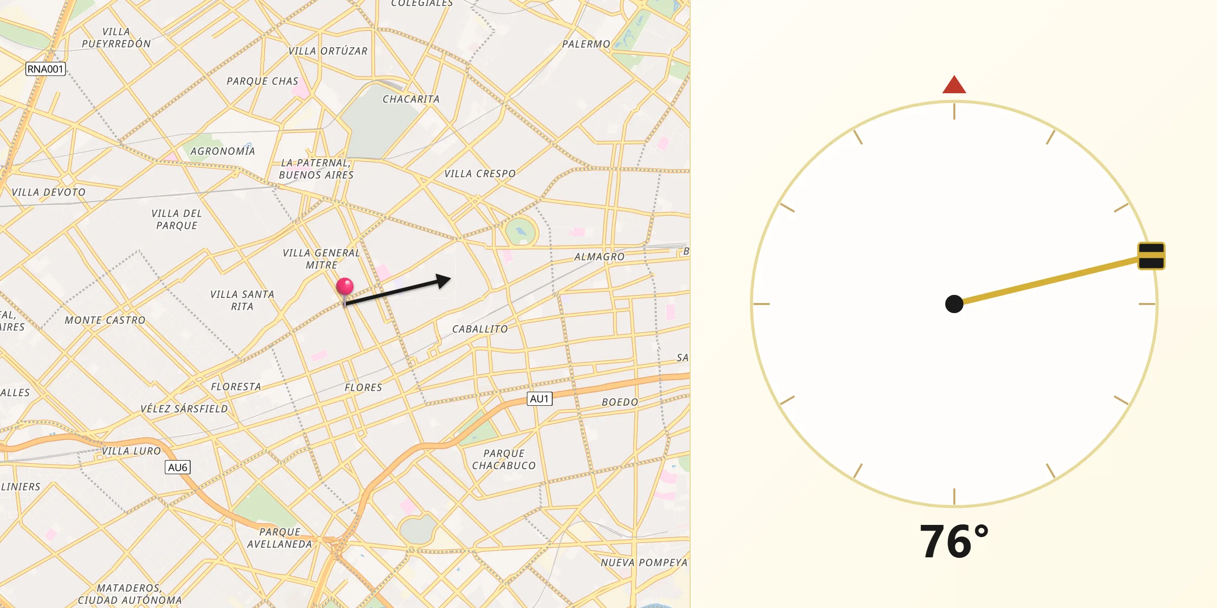 Dirección de la Qibla desde Caballito