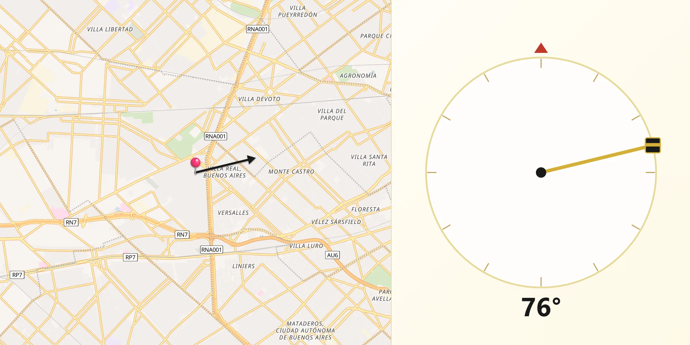 Dirección de la Qibla desde Villa Real