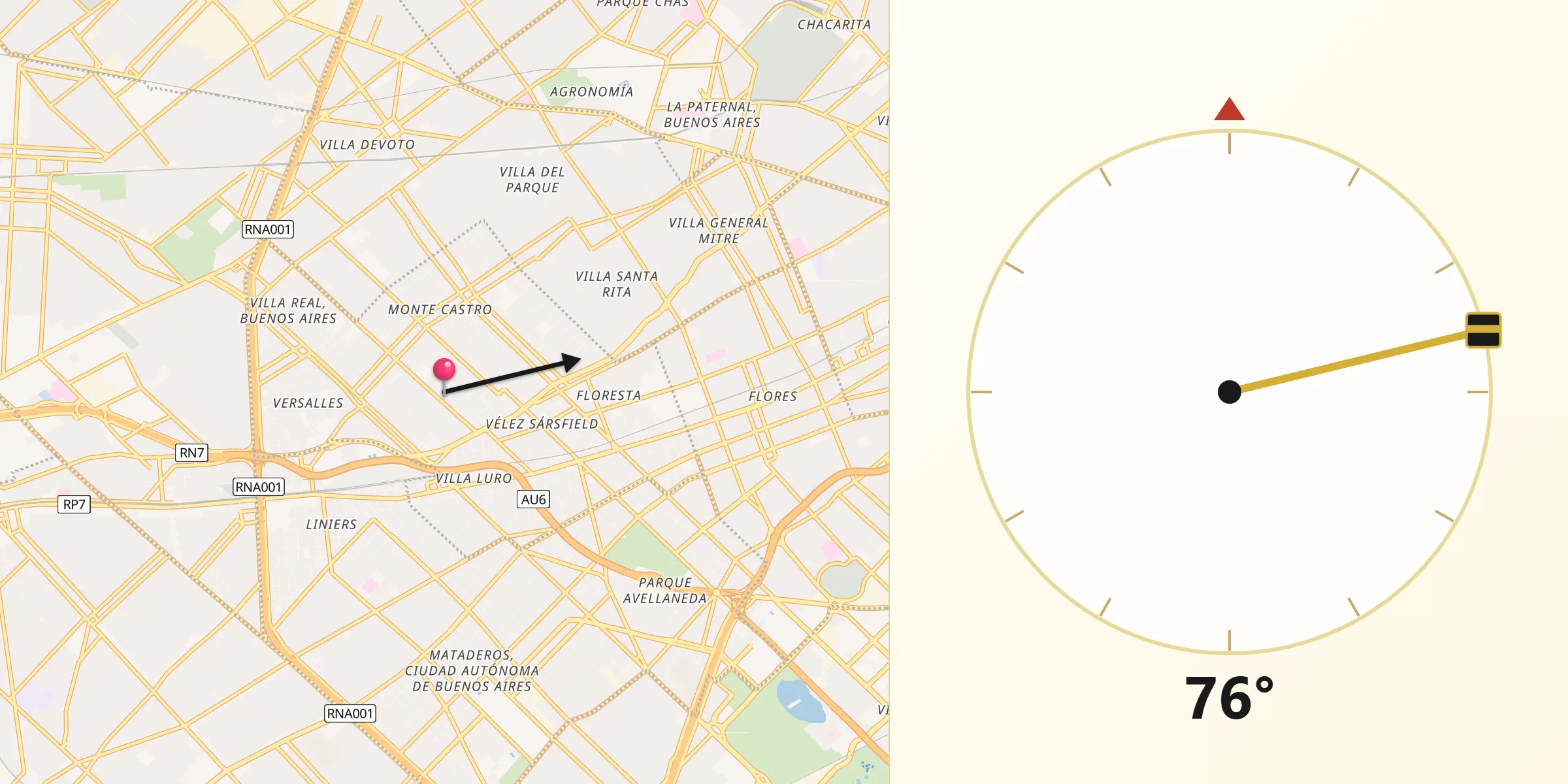 Dirección de la Qibla desde Floresta