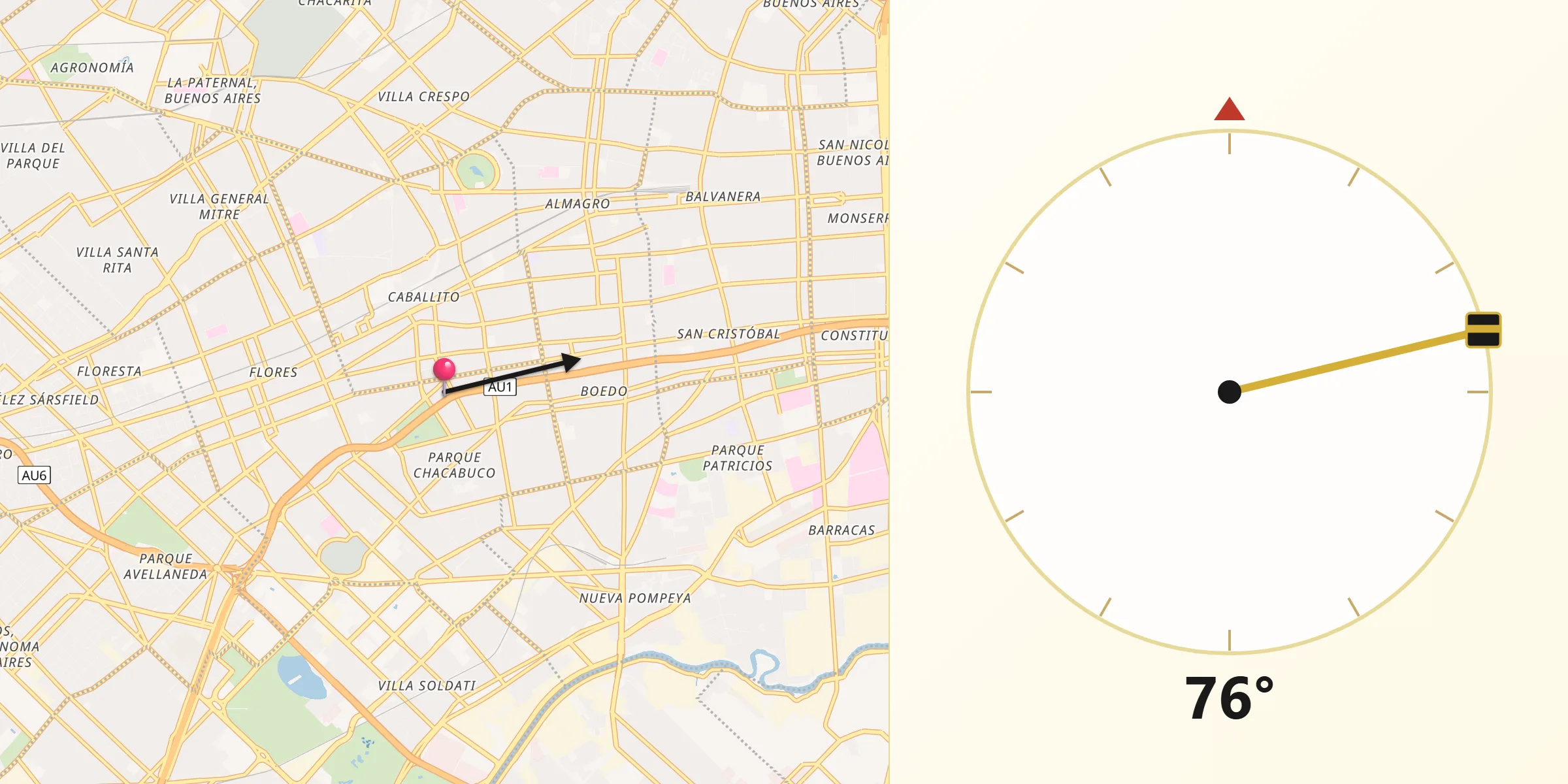 Dirección de la Qibla desde Boedo