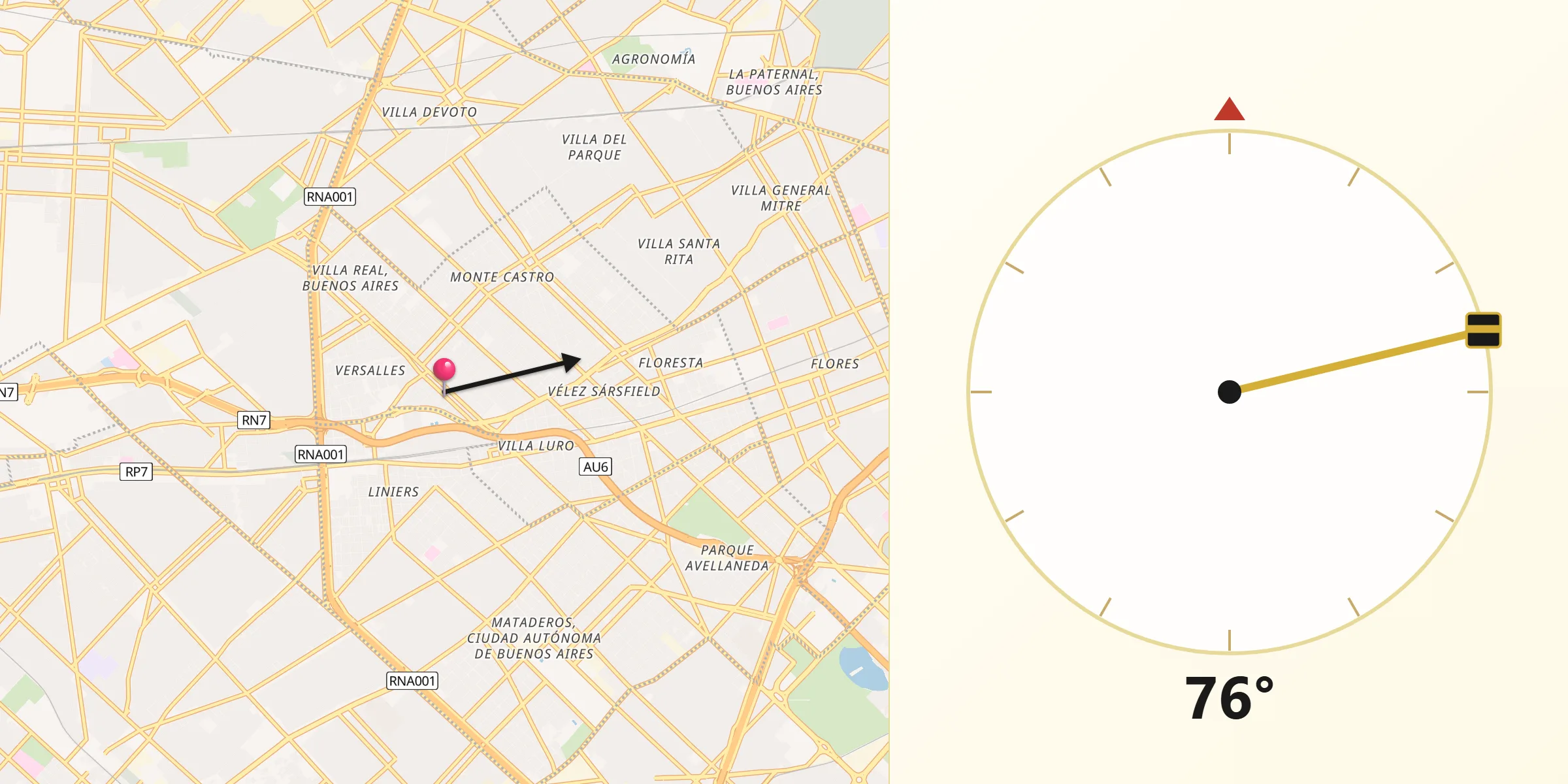 Dirección de la Qibla desde Vélez Sársfield