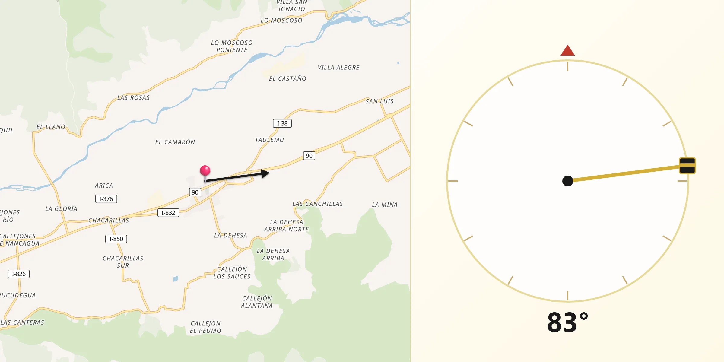 Dirección de la Qibla desde Placilla