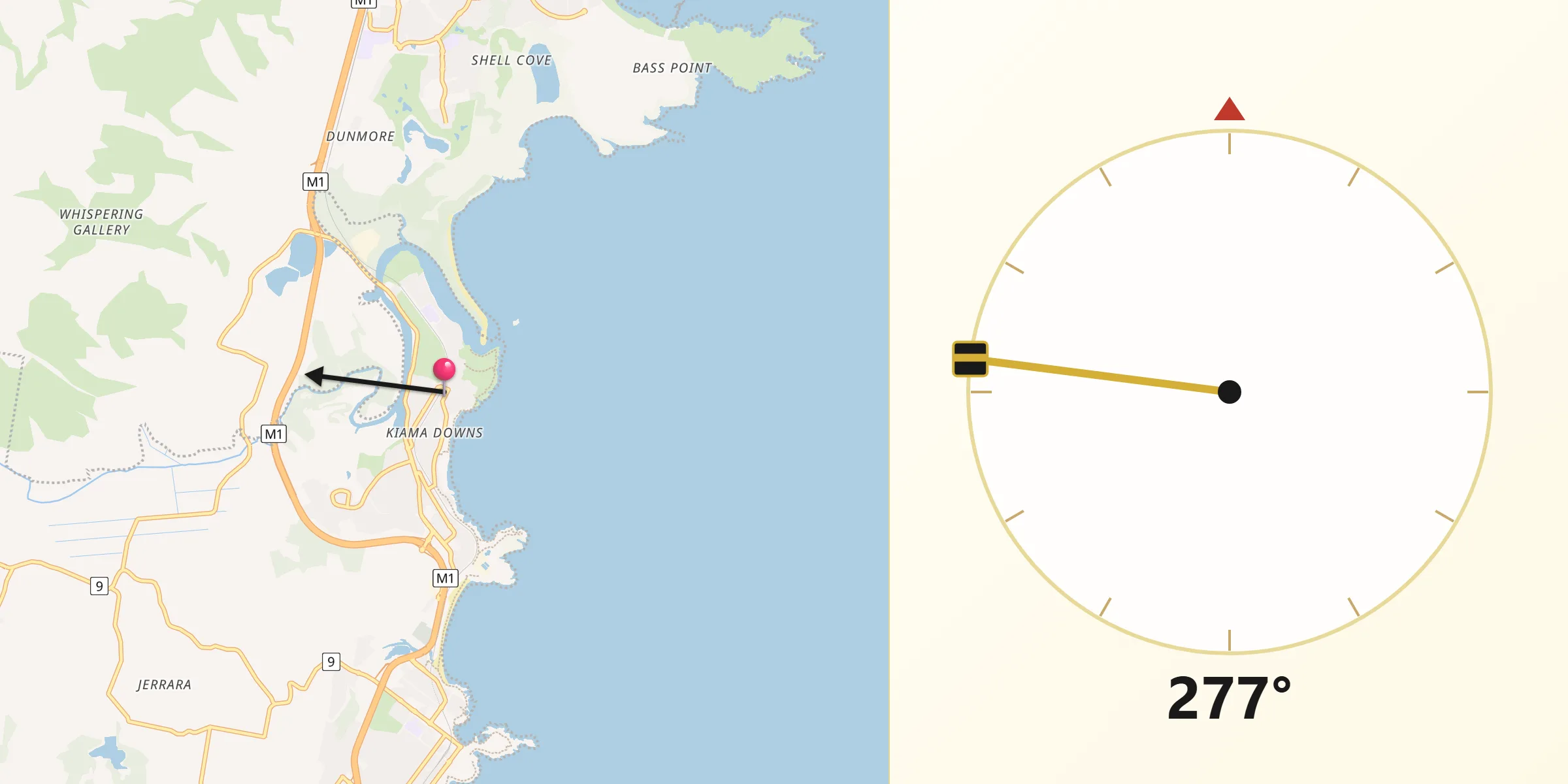 Qibla Direction from Kiama Downs