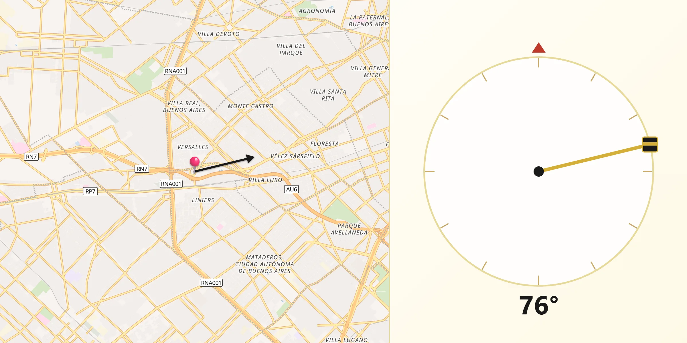 Dirección de la Qibla desde Villa Luro