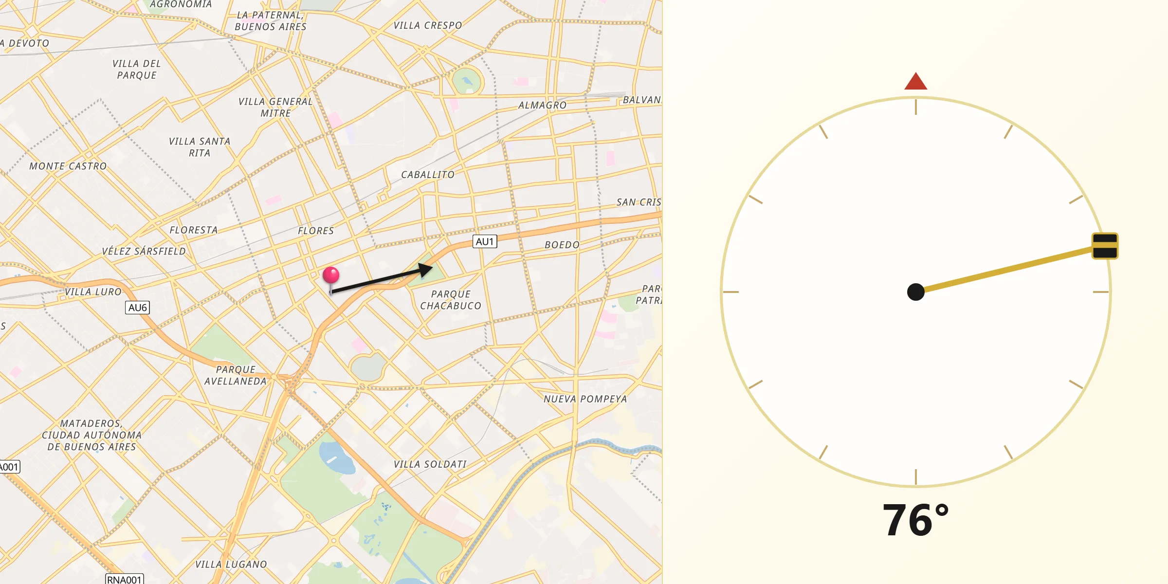 Dirección de la Qibla desde Parque Chacabuco