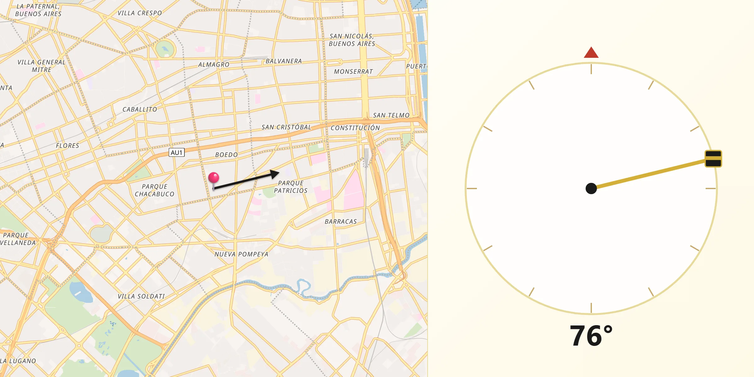 Dirección de la Qibla desde Parque Patricios