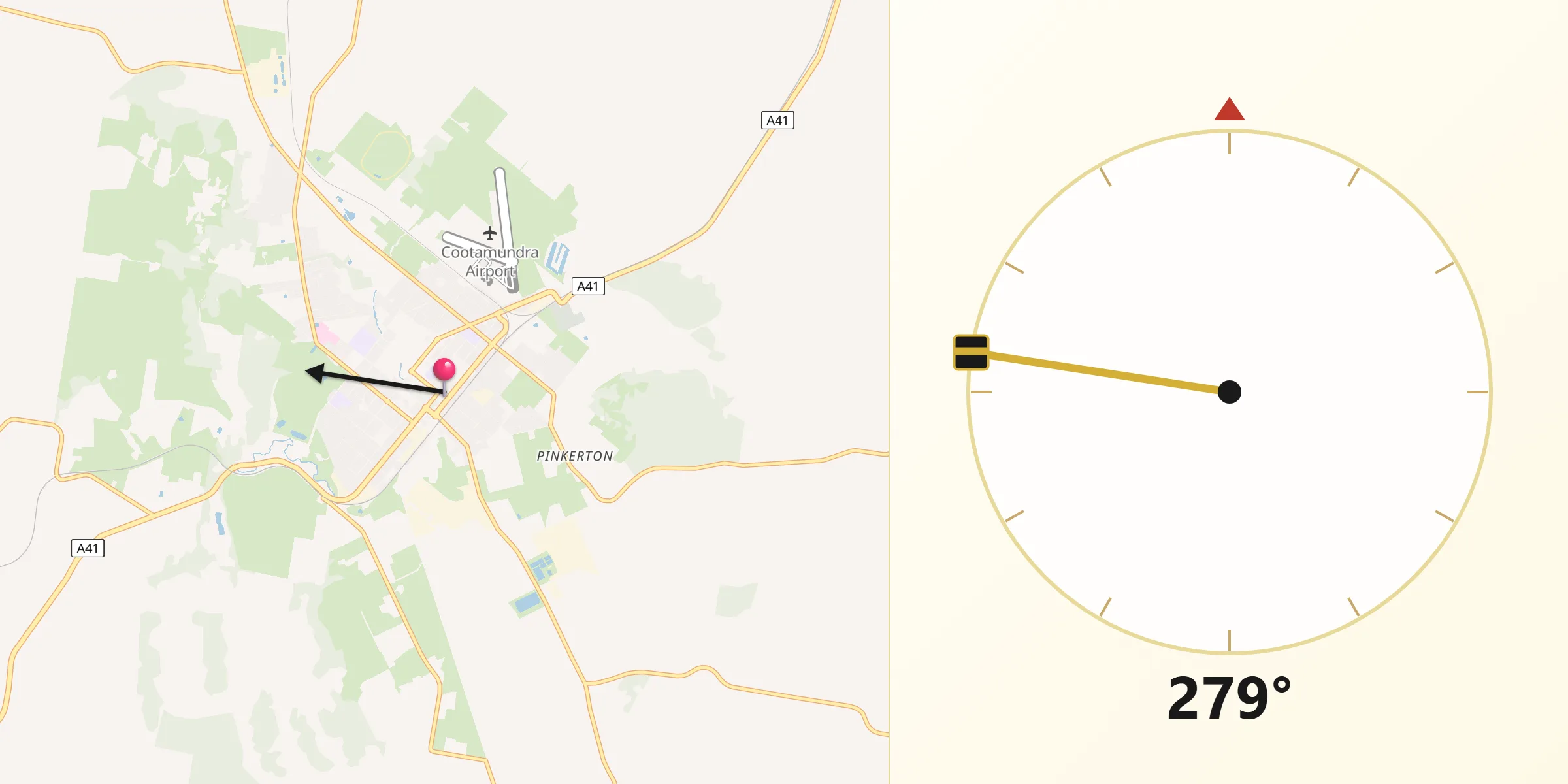Qibla Direction from Cootamundra