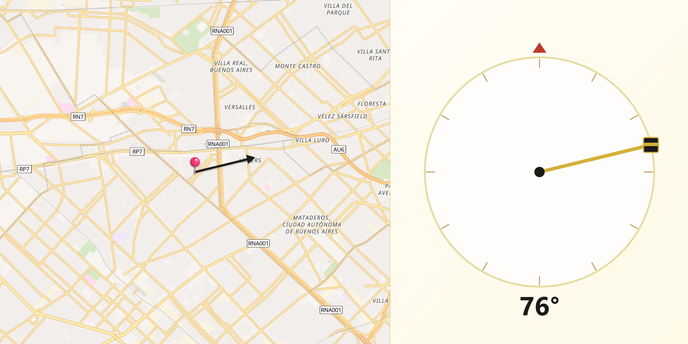 Dirección de la Qibla desde Liniers
