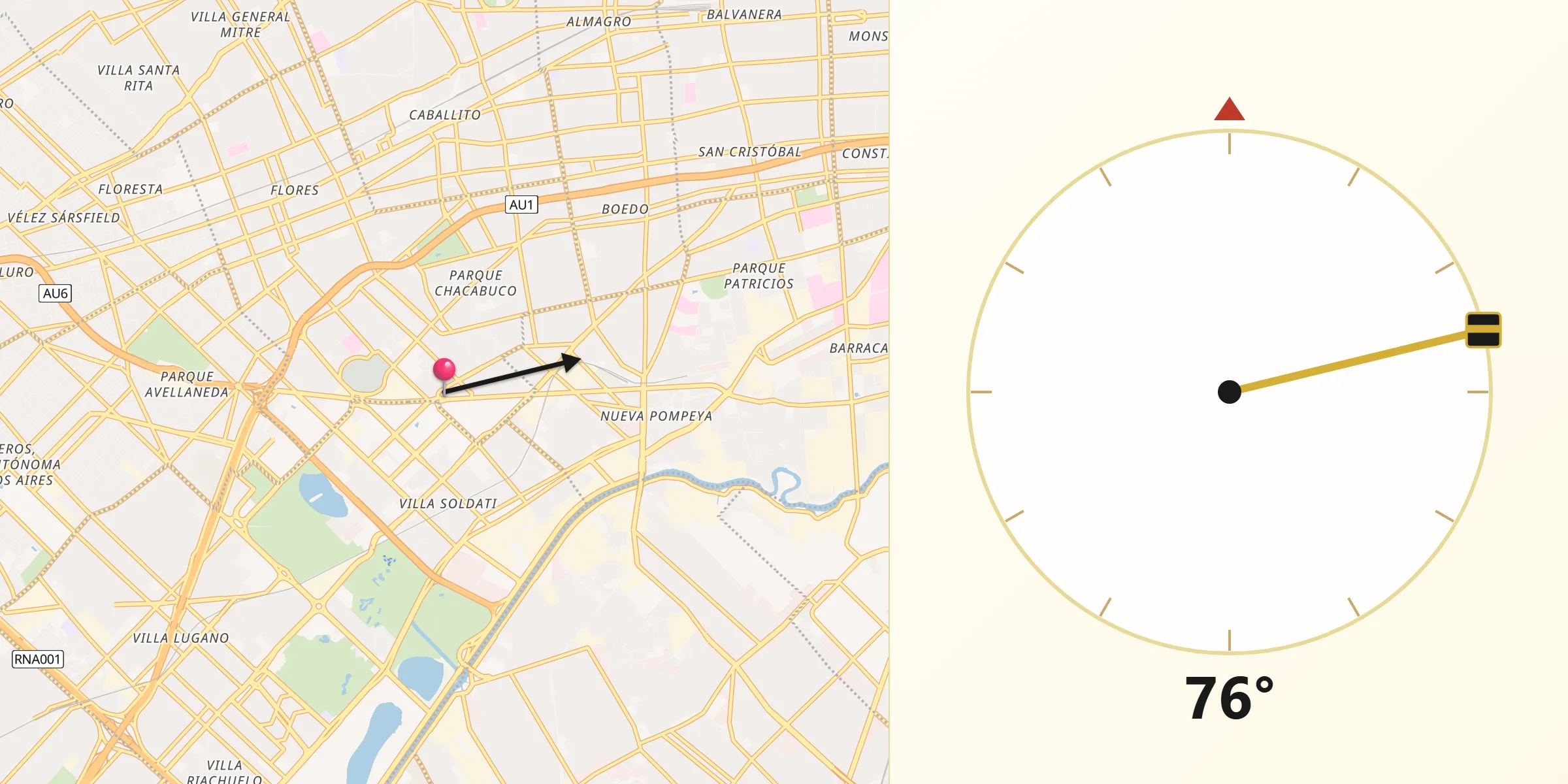 Dirección de la Qibla desde Nueva Pompeya