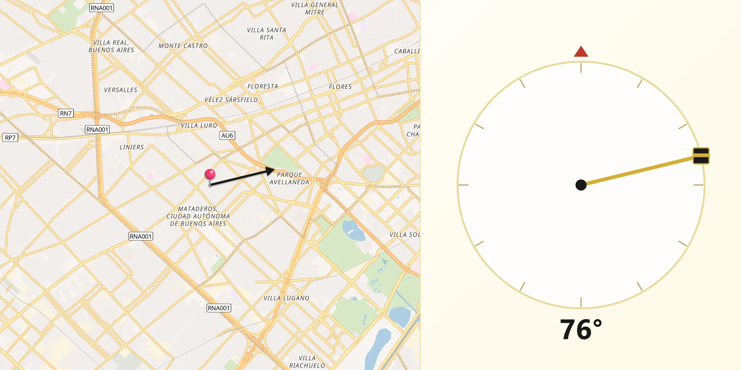 Dirección de la Qibla desde Parque Avellaneda