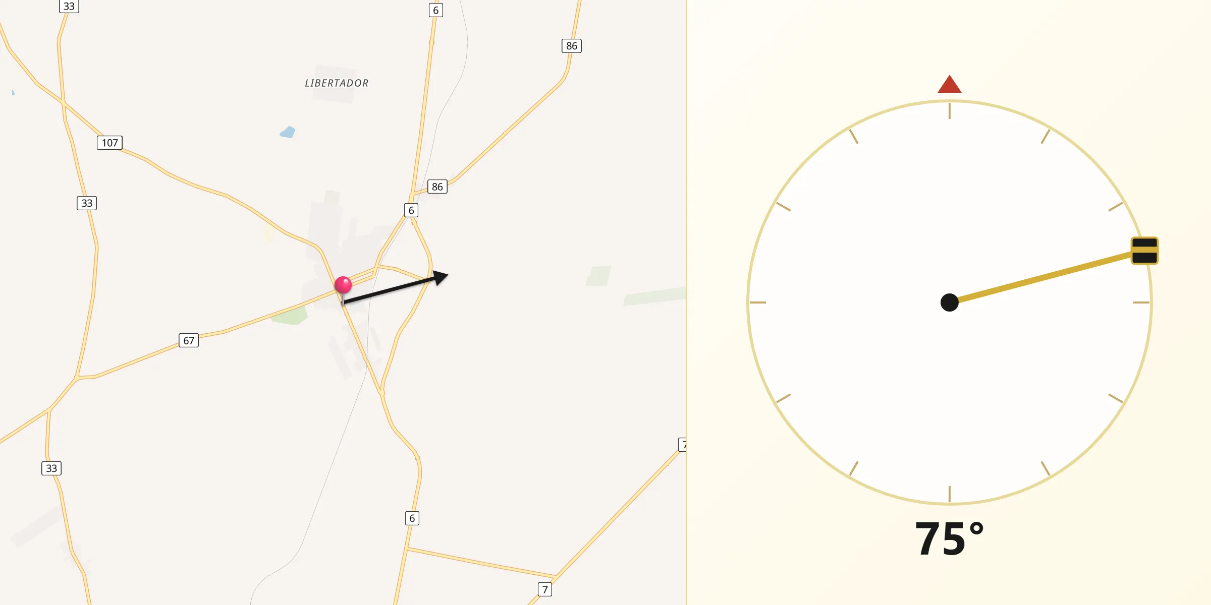 Dirección de la Qibla desde Sauce