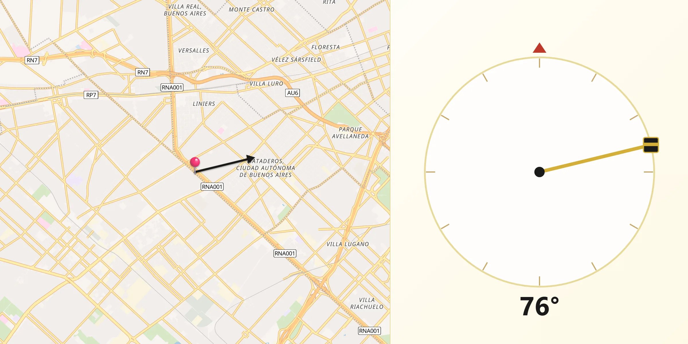 Dirección de la Qibla desde Mataderos