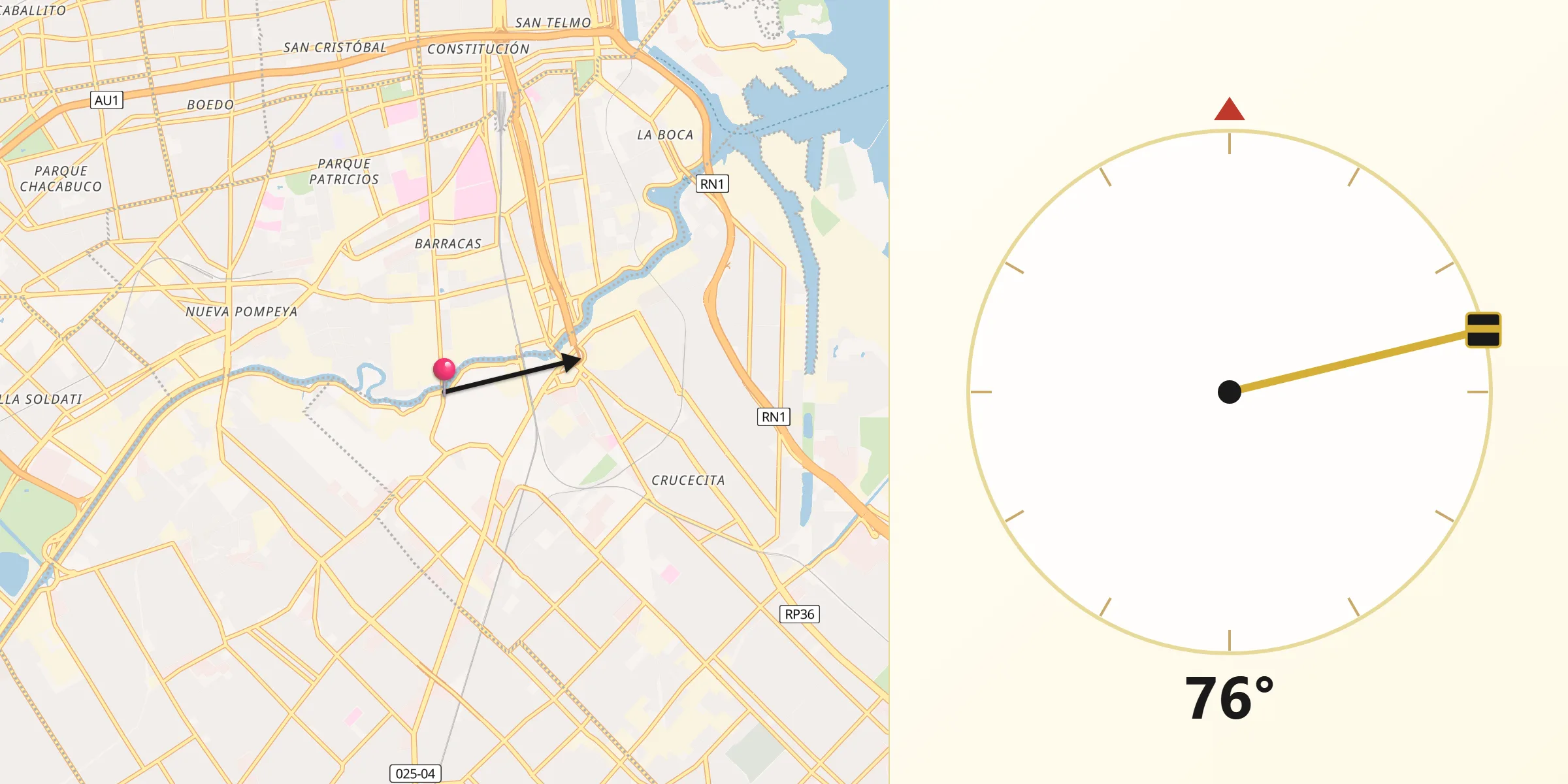 Dirección de la Qibla desde Avellaneda