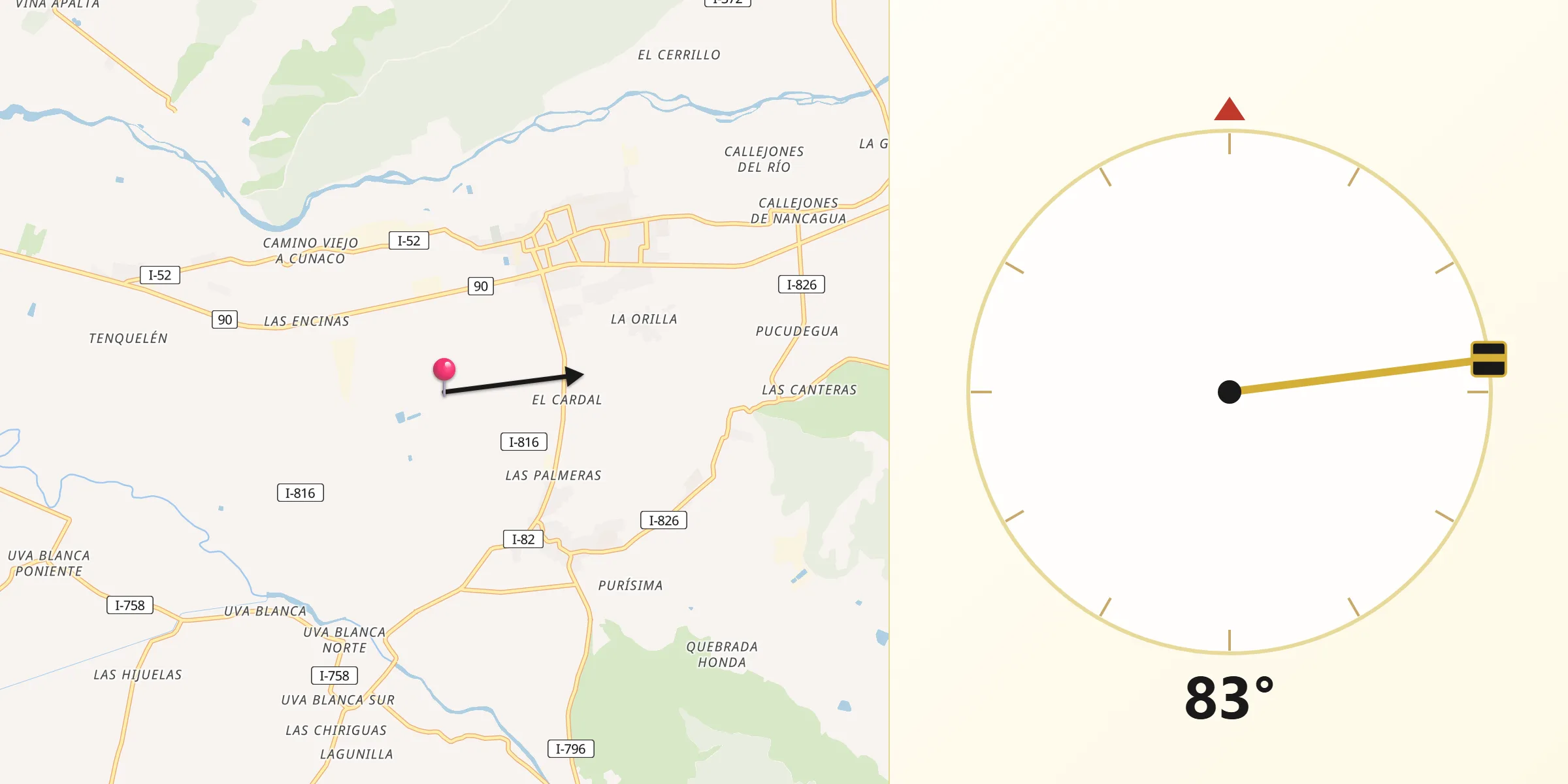 Dirección de la Qibla desde Nancagua
