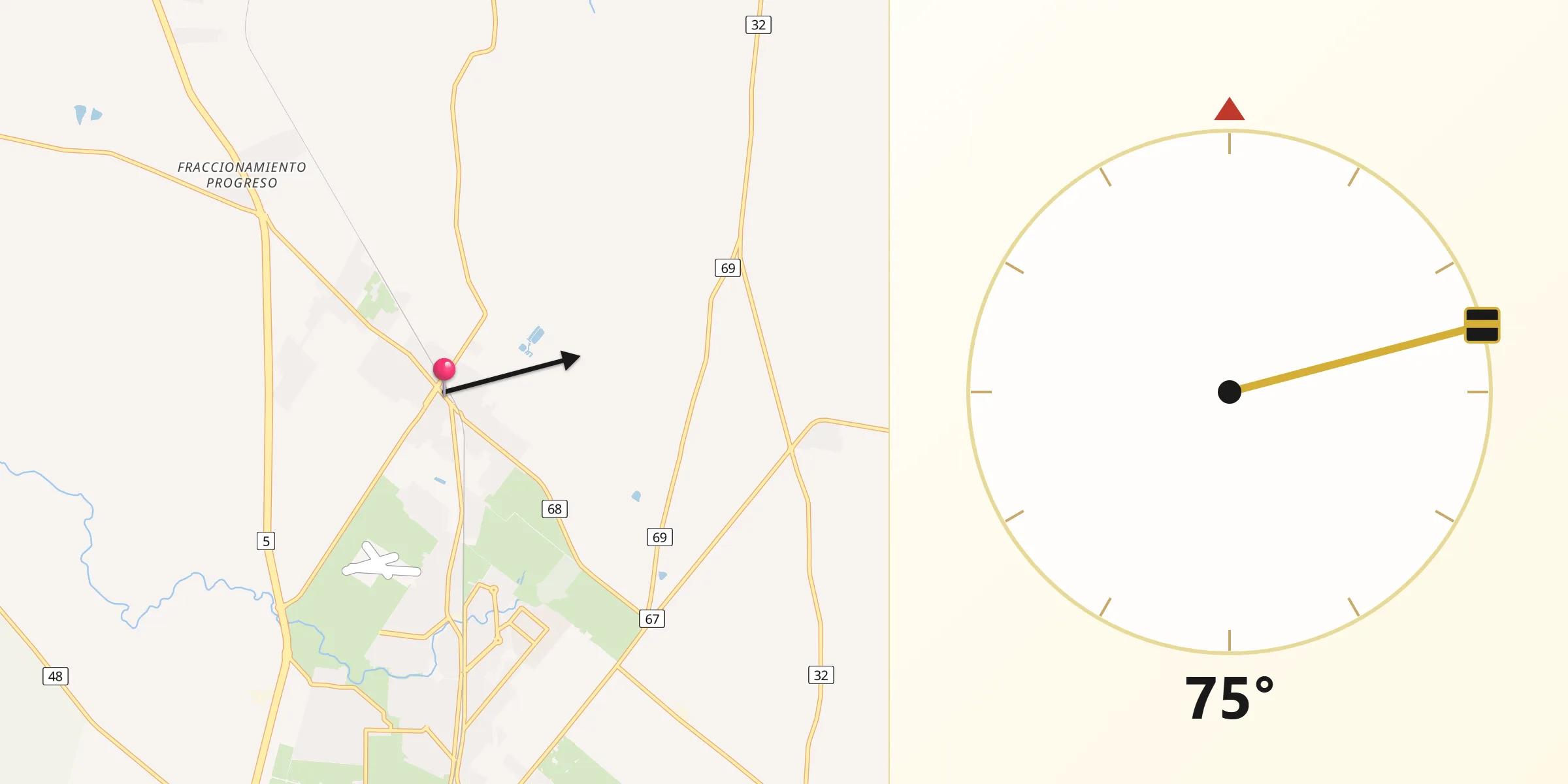 Dirección de la Qibla desde Progreso