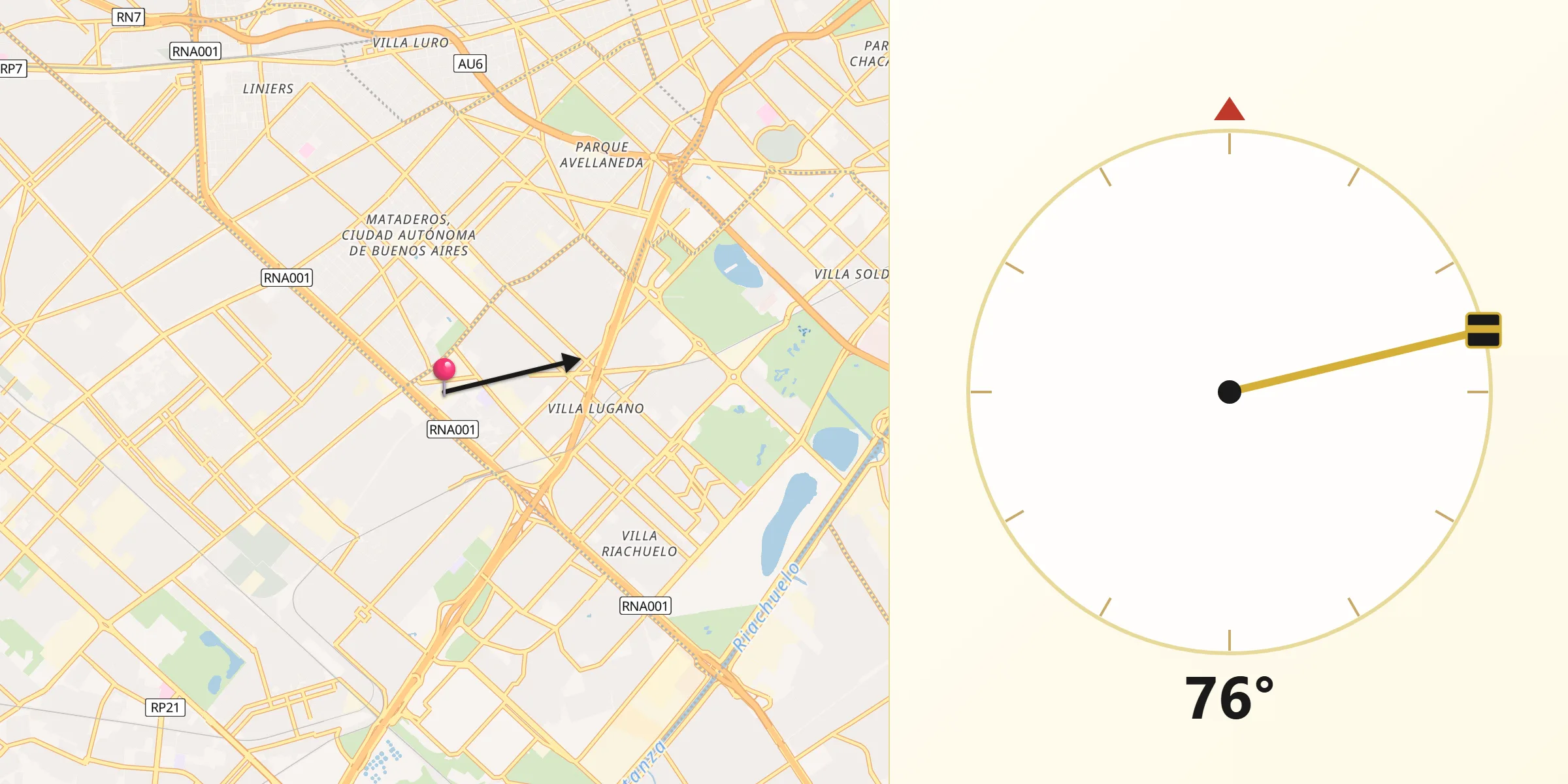 Dirección de la Qibla desde Villa Lugano