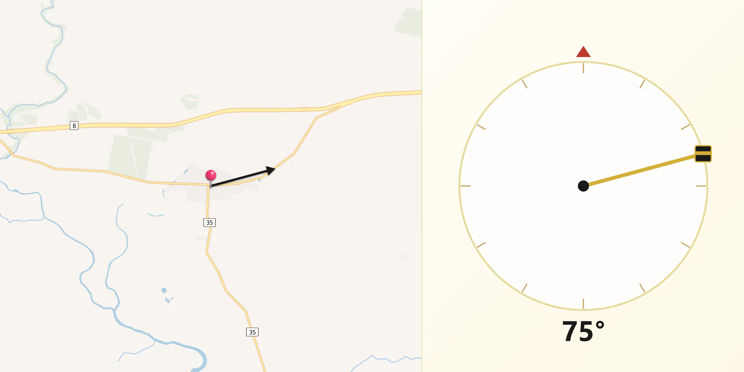 Dirección de la Qibla desde Soca