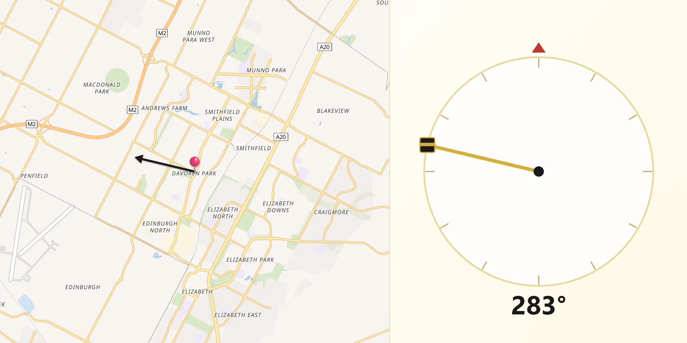 Qibla Direction from Davoren Park