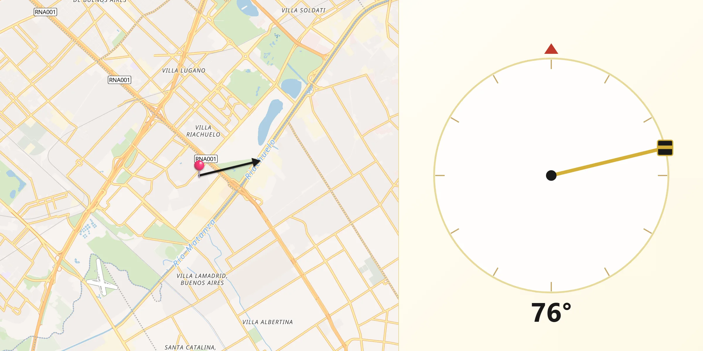 Dirección de la Qibla desde Lanús